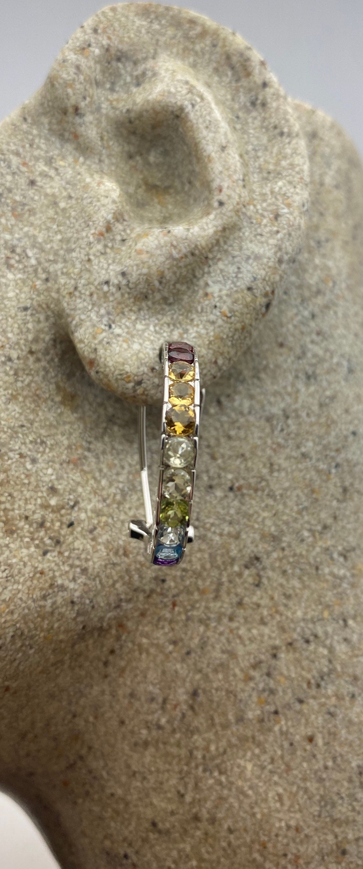 Vintage Mixed Genuine Citrine Gemstone 925 Sterling Silver Dangle Button Earrings
