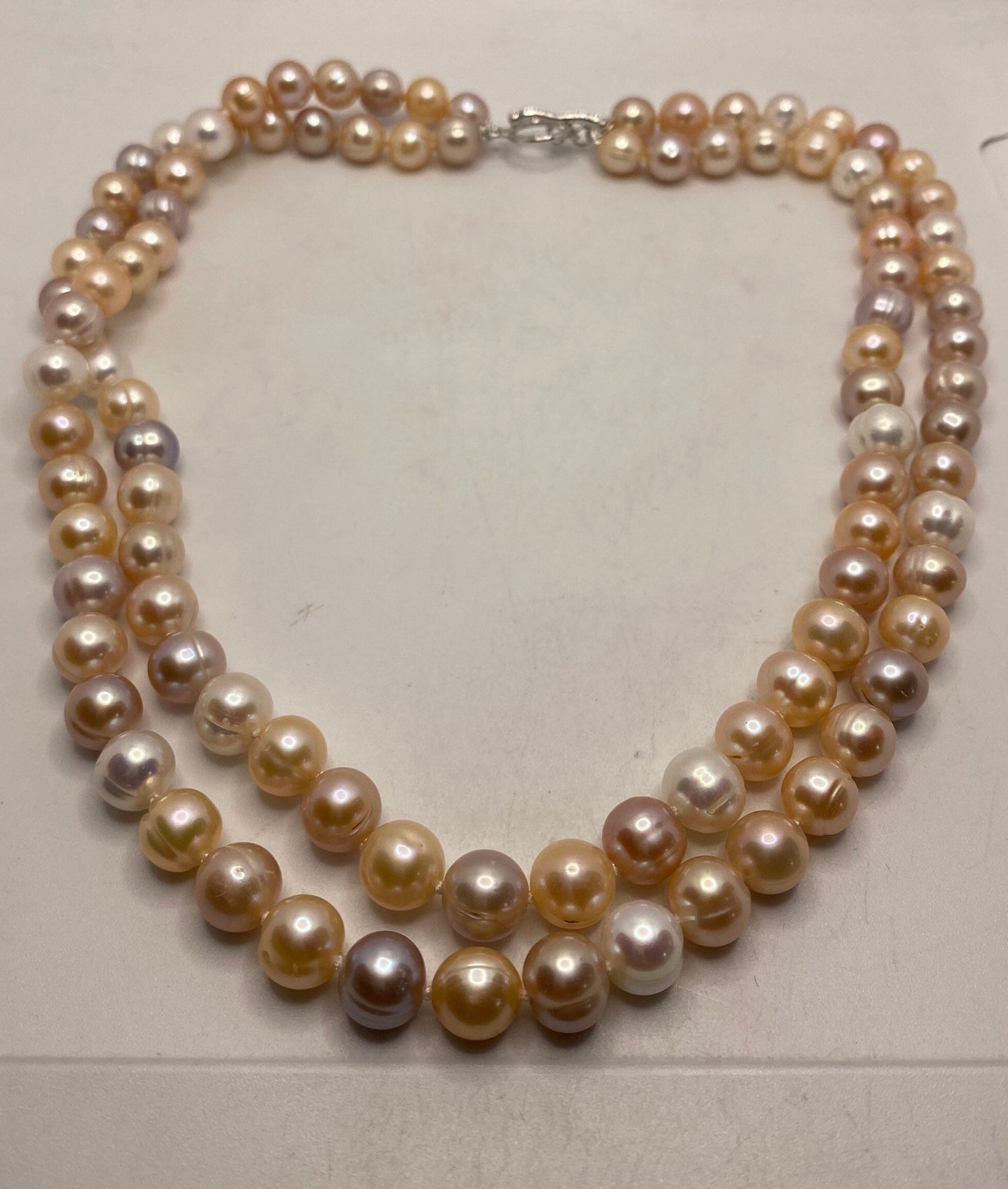 Vintage Hand Knotted Pink Pearl Double 17 in Necklace