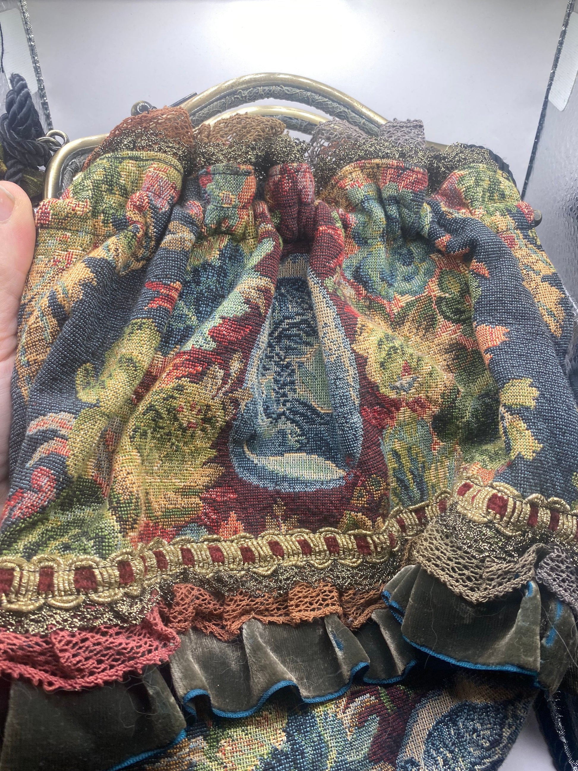 Vintage Chimaki Brocade Lace patchwork Hand Bag purse