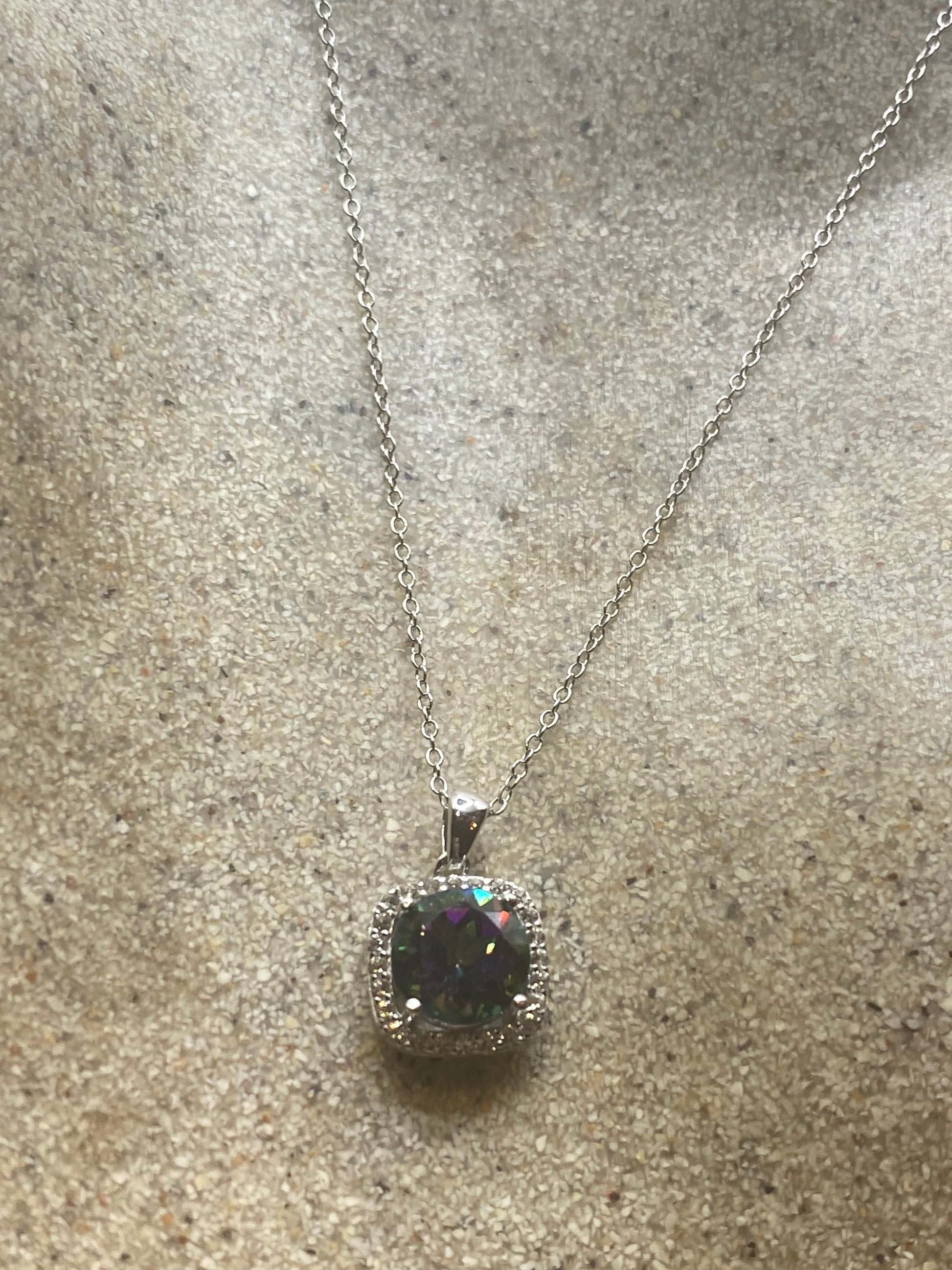 Vintage Blue Mystic Topaz 925 Sterling Silver Antique Pendant Necklace