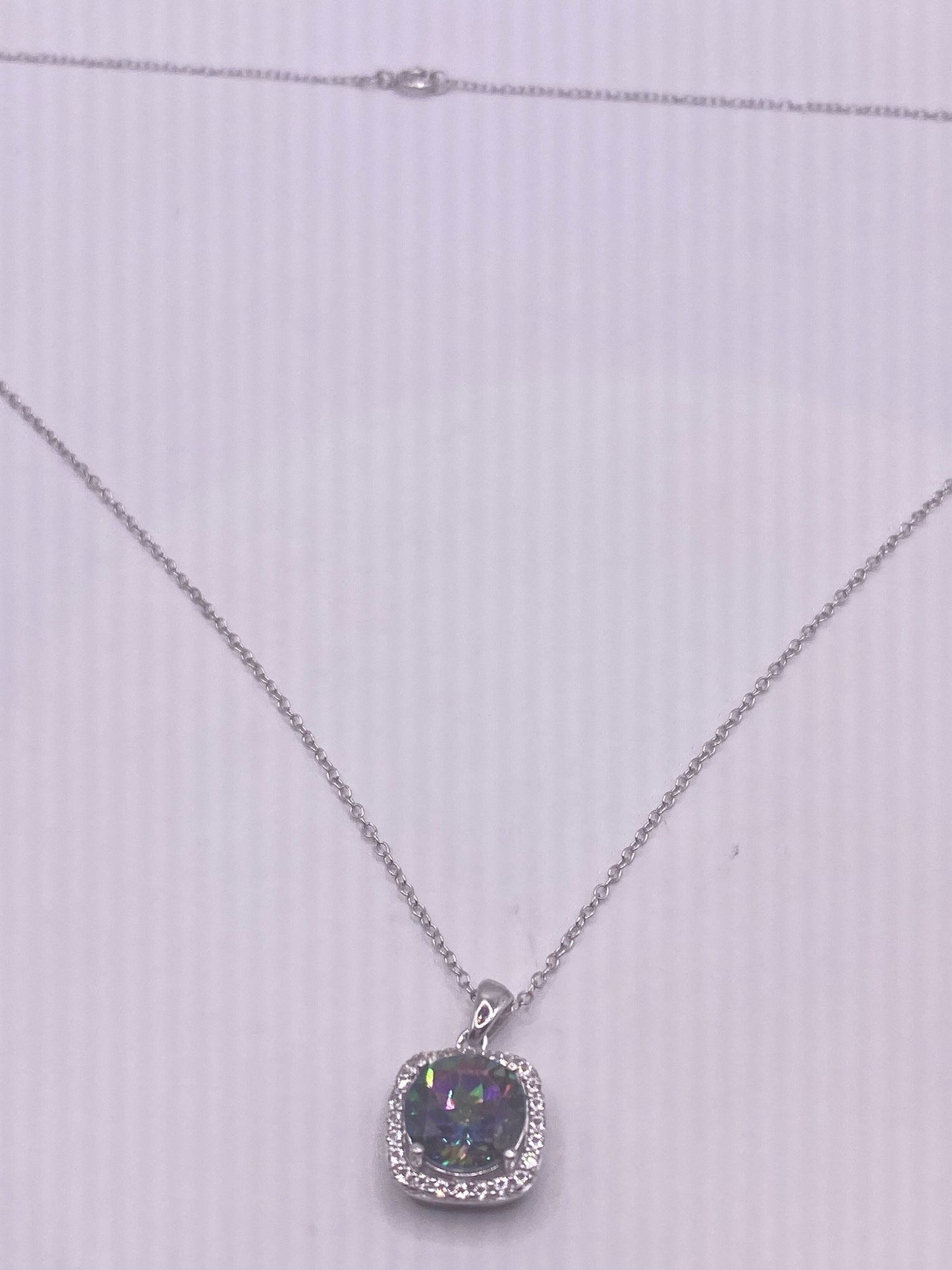 Vintage Blue Mystic Topaz 925 Sterling Silver Antique Pendant Necklace