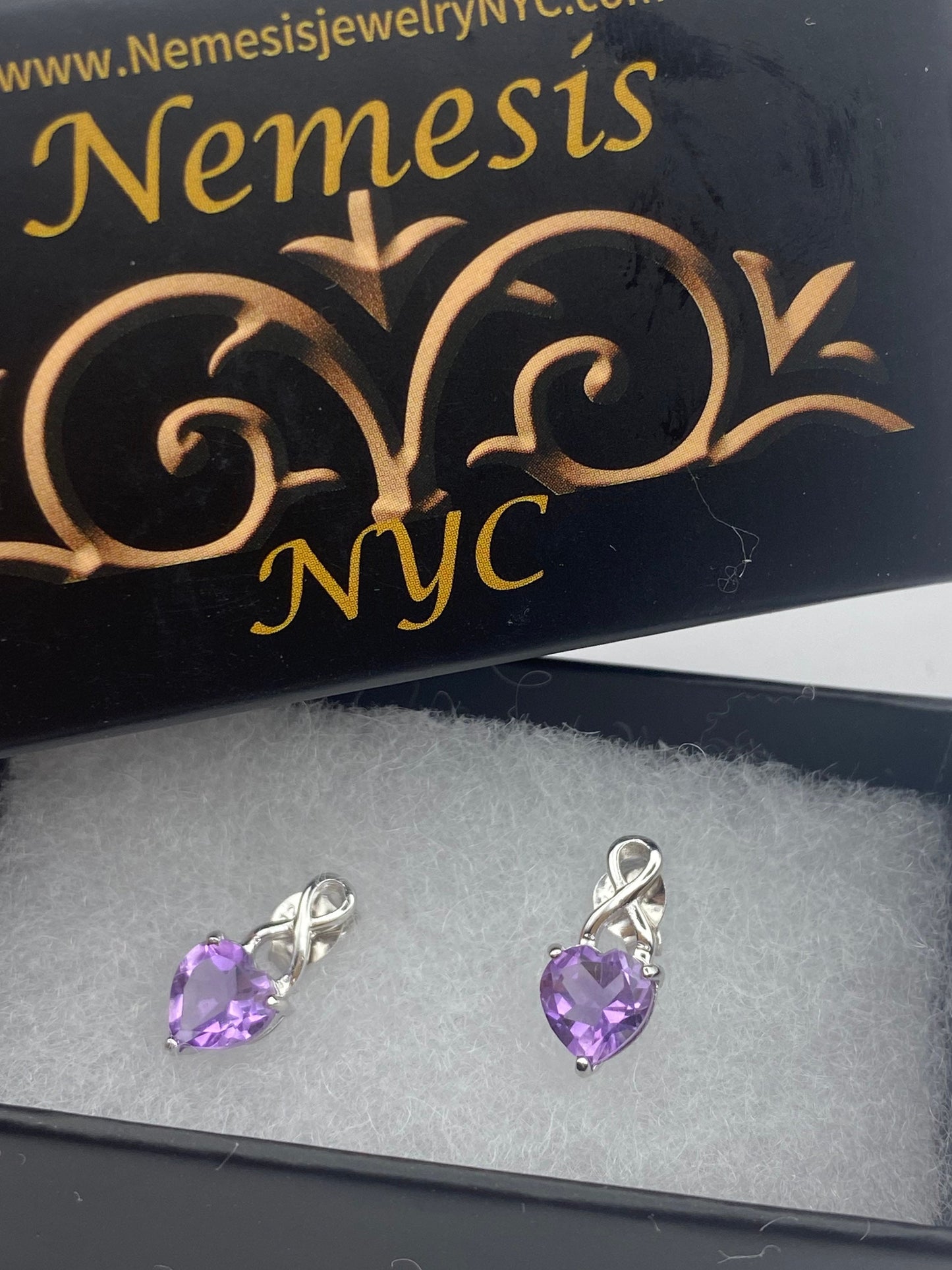Vintage Purple Amethyst Heart Earrings 925 Sterling Silver Studs