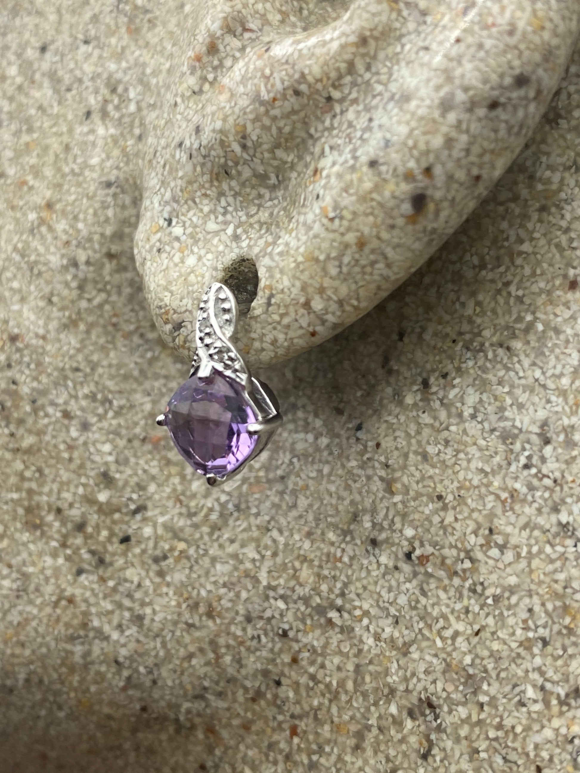 Vintage Purple Amethyst Earrings 925 Sterling Silver Studs