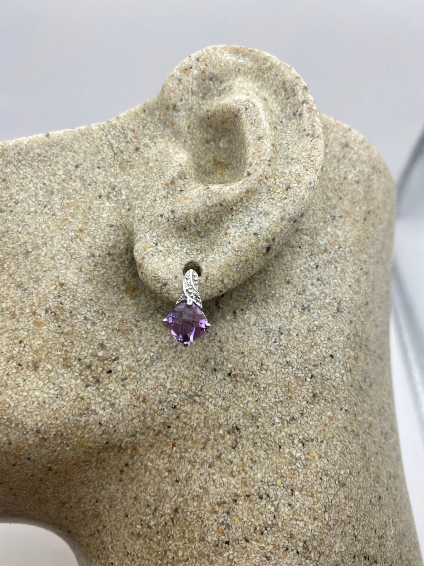 Vintage Purple Amethyst Earrings 925 Sterling Silver Studs