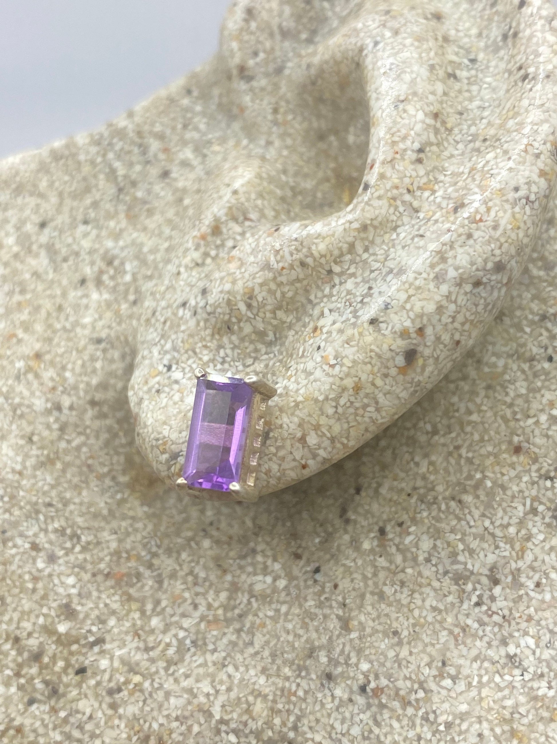 Vintage Purple Amethyst Earrings 925 Sterling Silver Studs