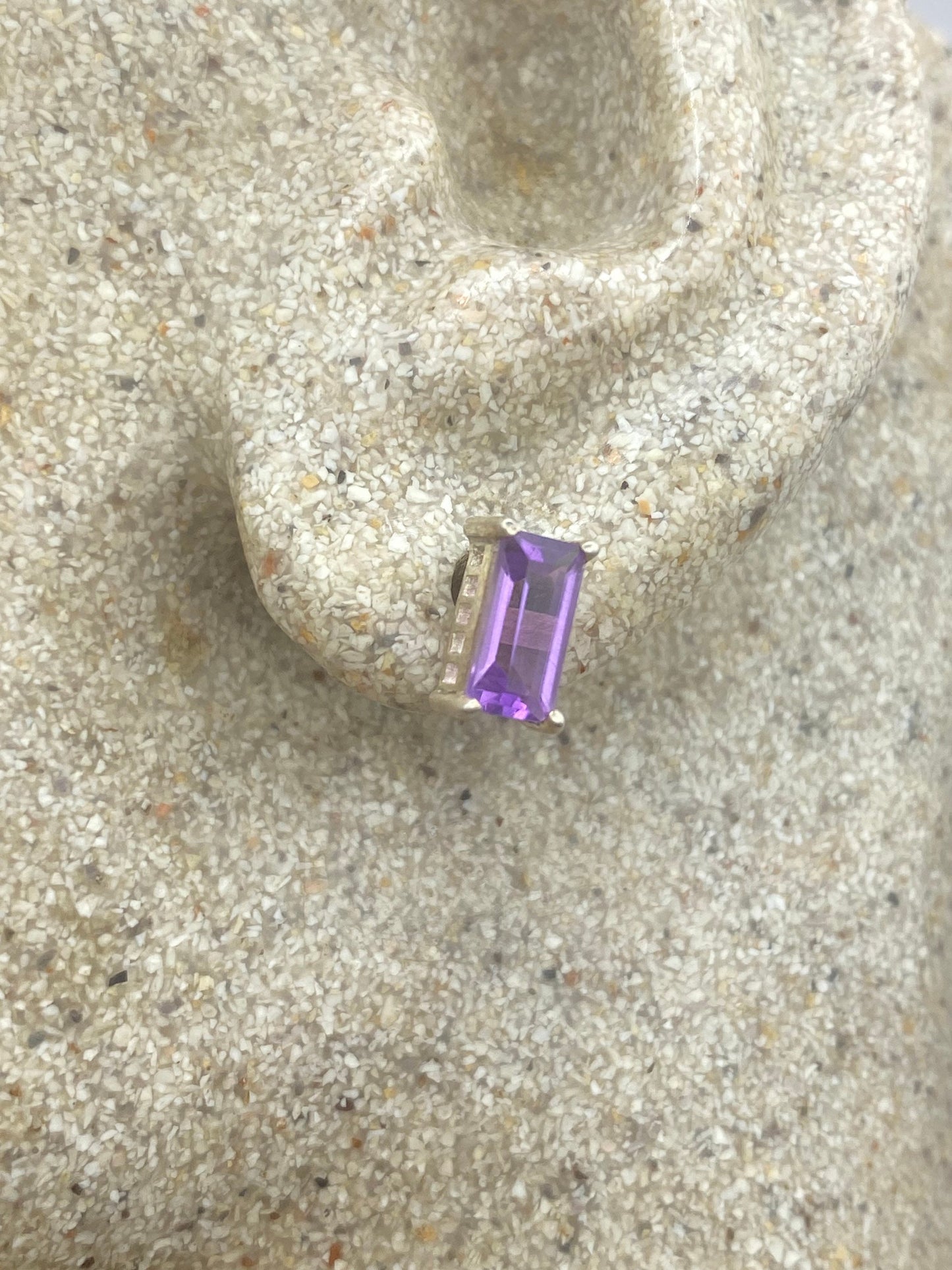 Vintage Purple Amethyst Earrings 925 Sterling Silver Studs