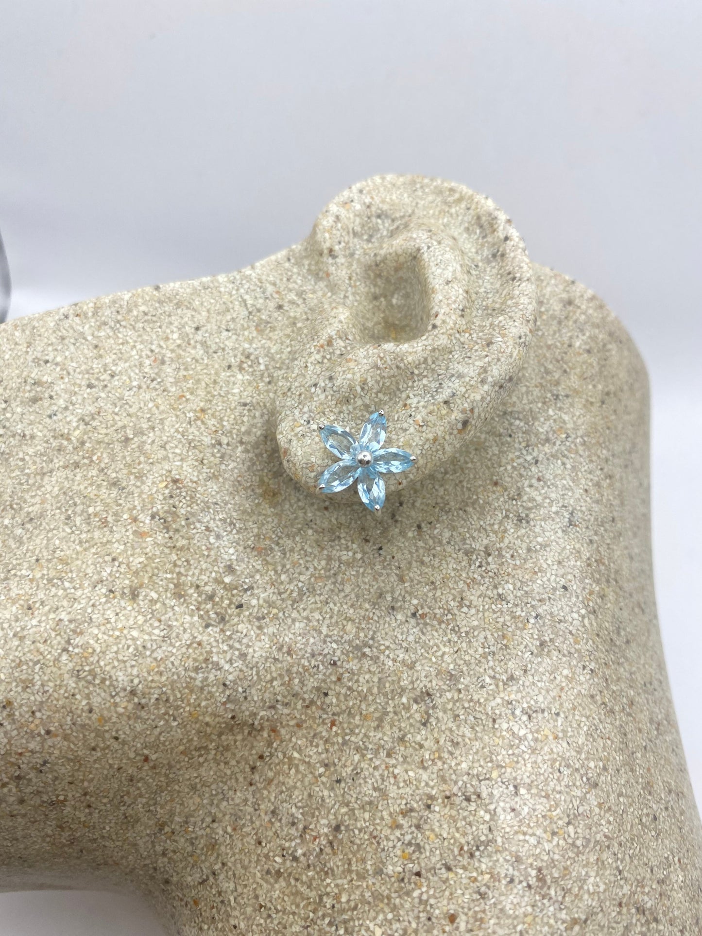 Vintage Blue Topaz Gemstone 925 Sterling Silver Stud Earrings