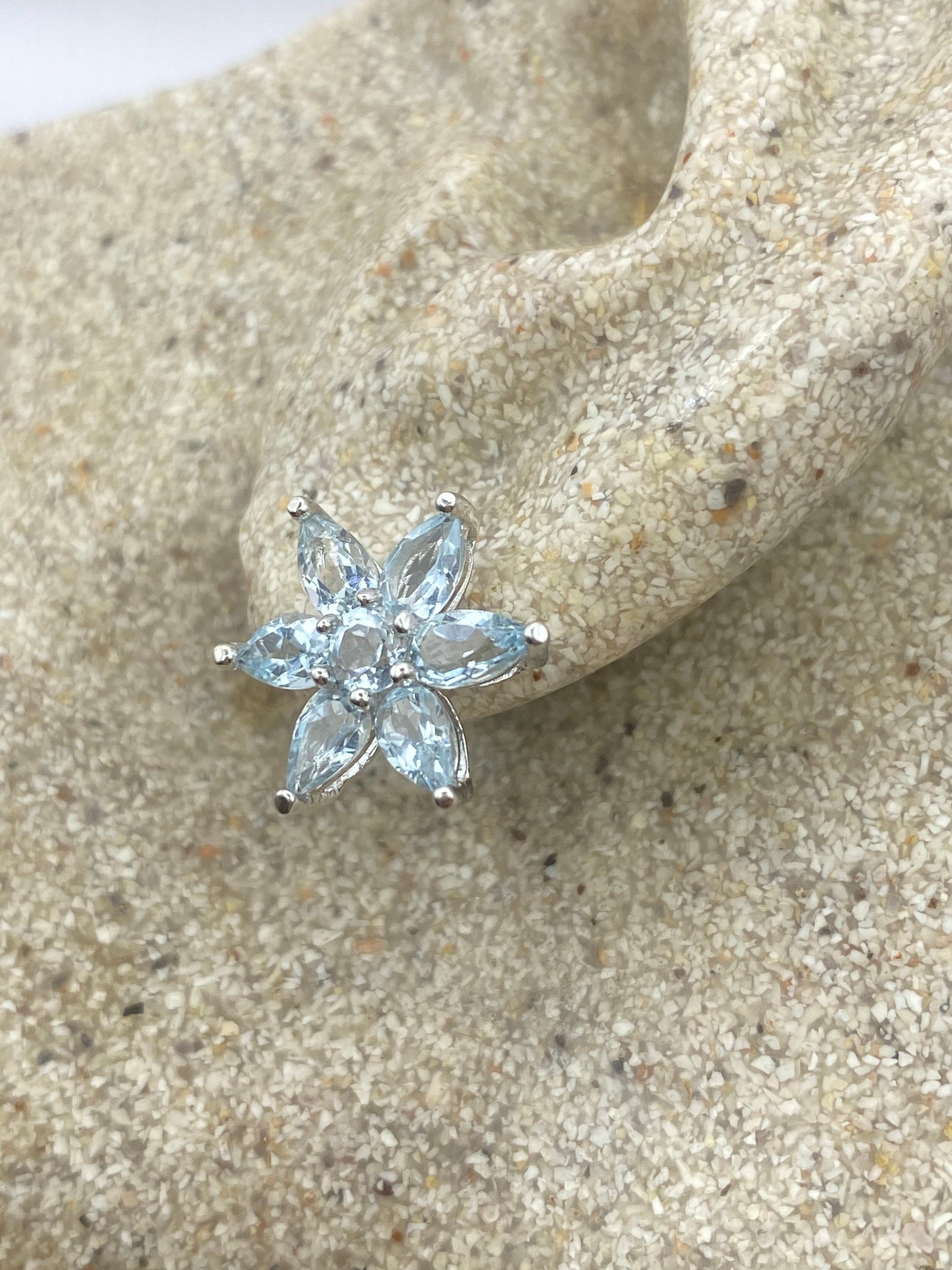Vintage Blue Topaz Gemstone 925 Sterling Silver Stud Earrings