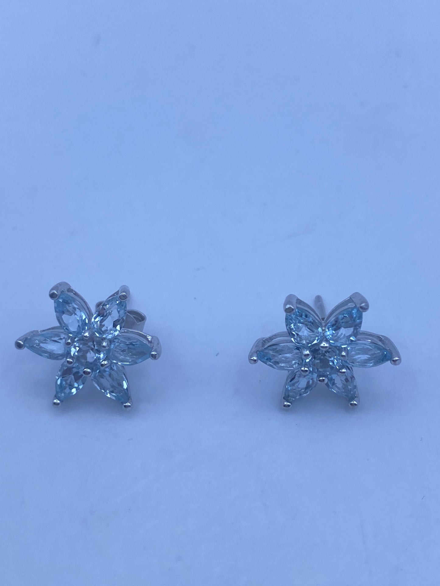 Vintage Blue Topaz Gemstone 925 Sterling Silver Stud Earrings