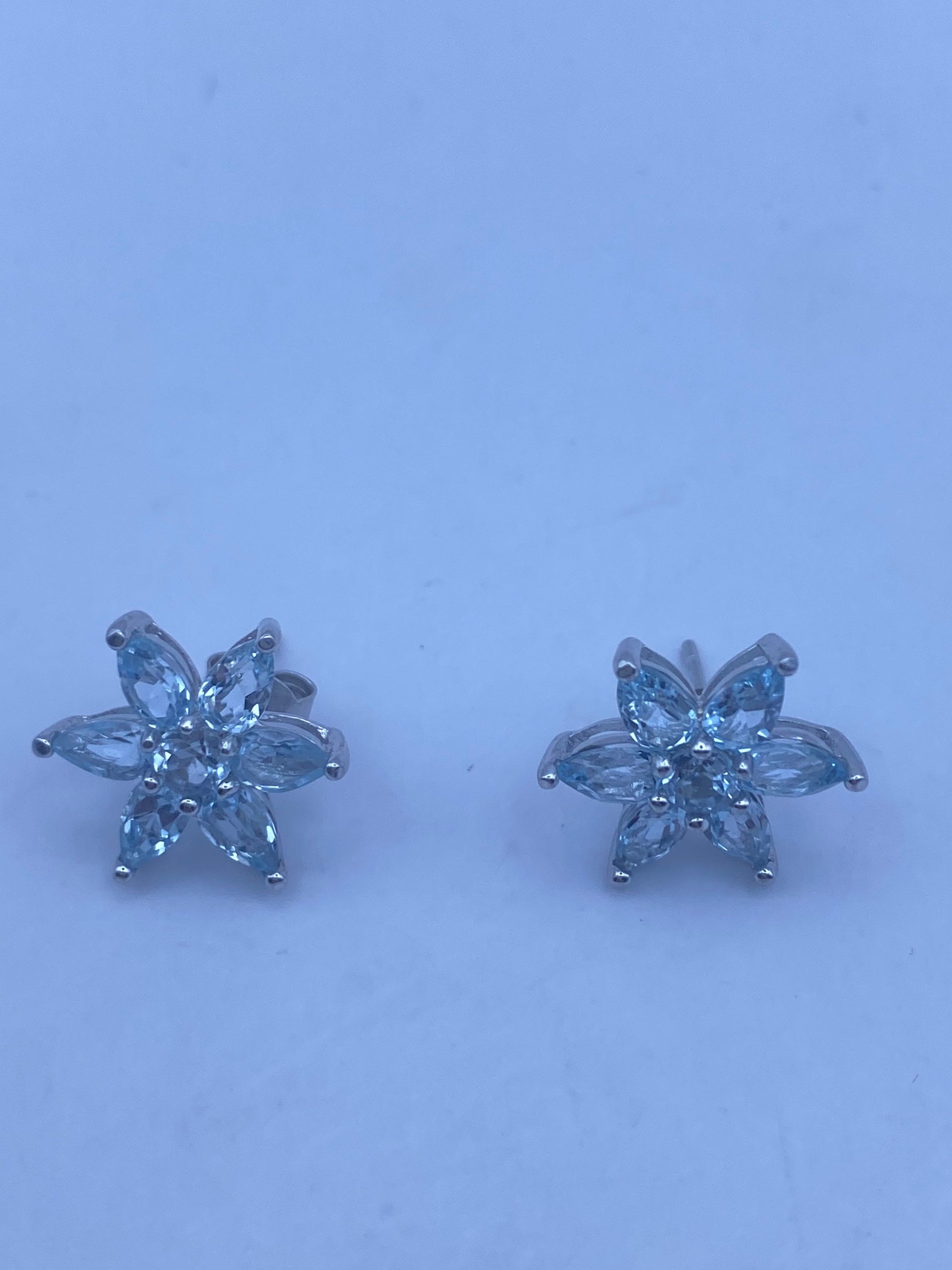 Vintage Blue Topaz Gemstone 925 Sterling Silver Stud Earrings