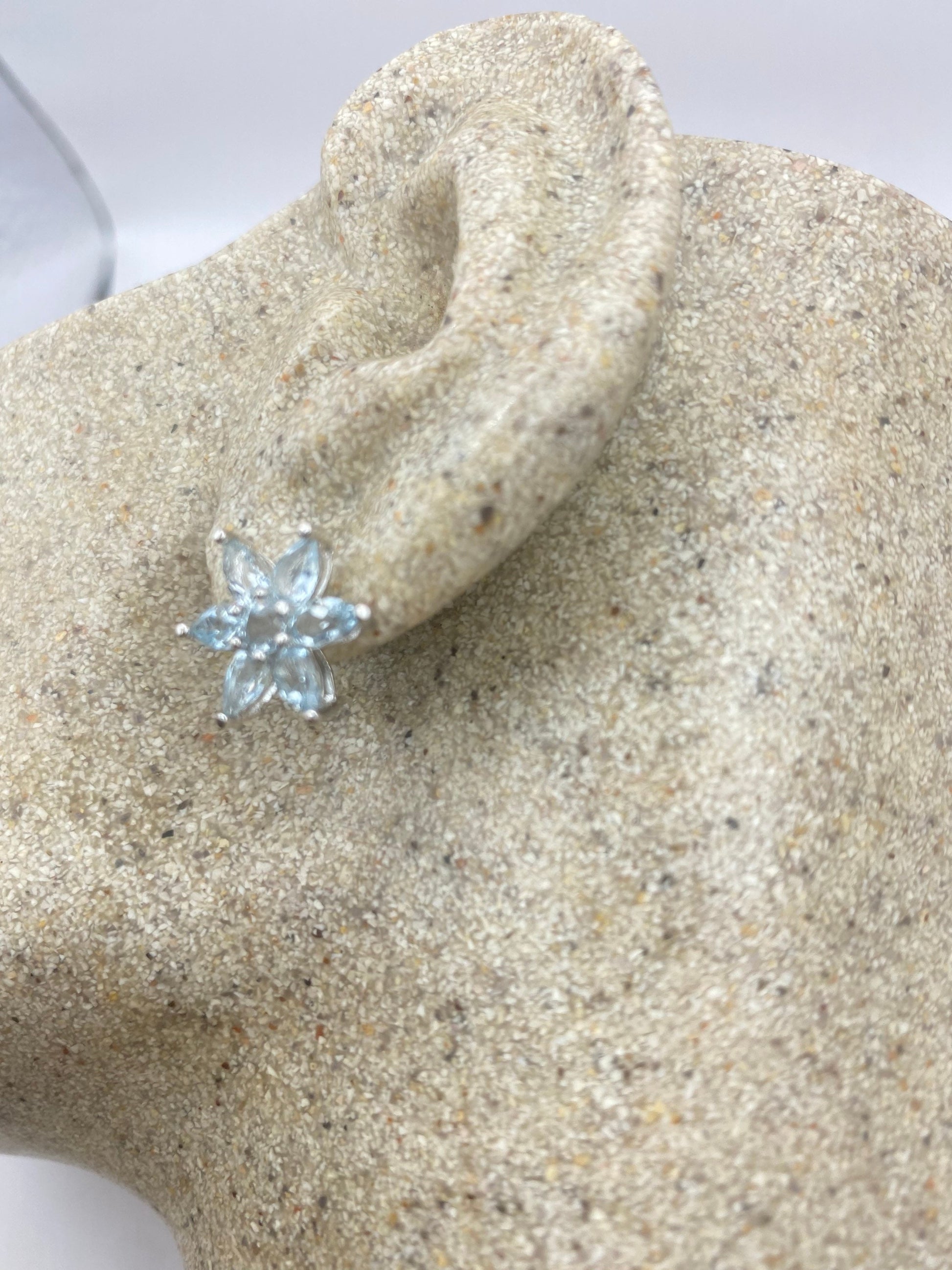 Vintage Blue Topaz Gemstone 925 Sterling Silver Stud Earrings