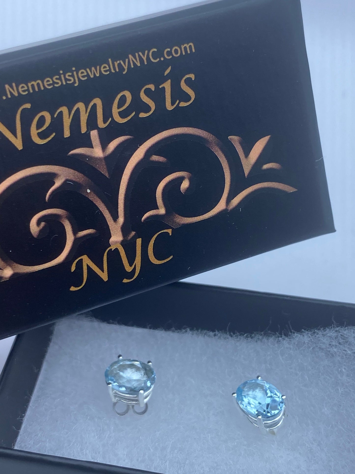 Vintage Blue Topaz Gemstone 925 Sterling Silver Stud Earrings