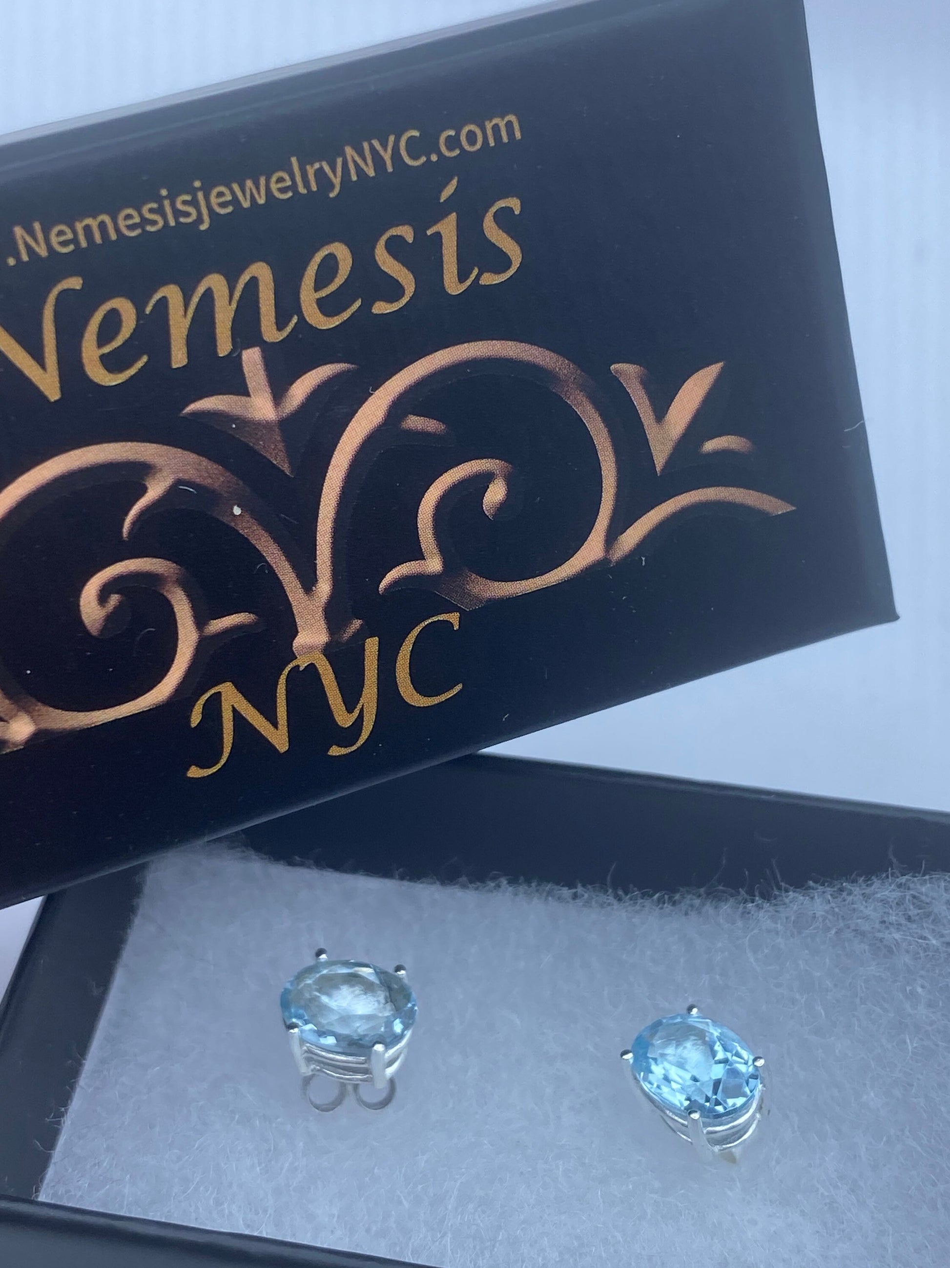 Vintage Blue Topaz Gemstone 925 Sterling Silver Stud Earrings