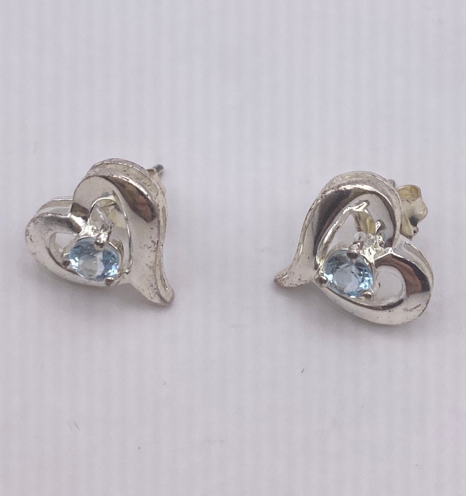 Vintage Blue Topaz Gemstone 925 Sterling Silver Stud Earrings