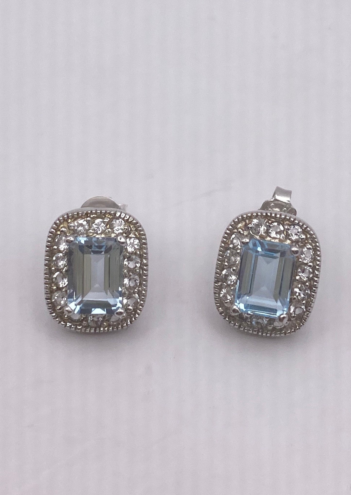 Vintage Blue Topaz Gemstone 925 Sterling Silver Stud Earrings