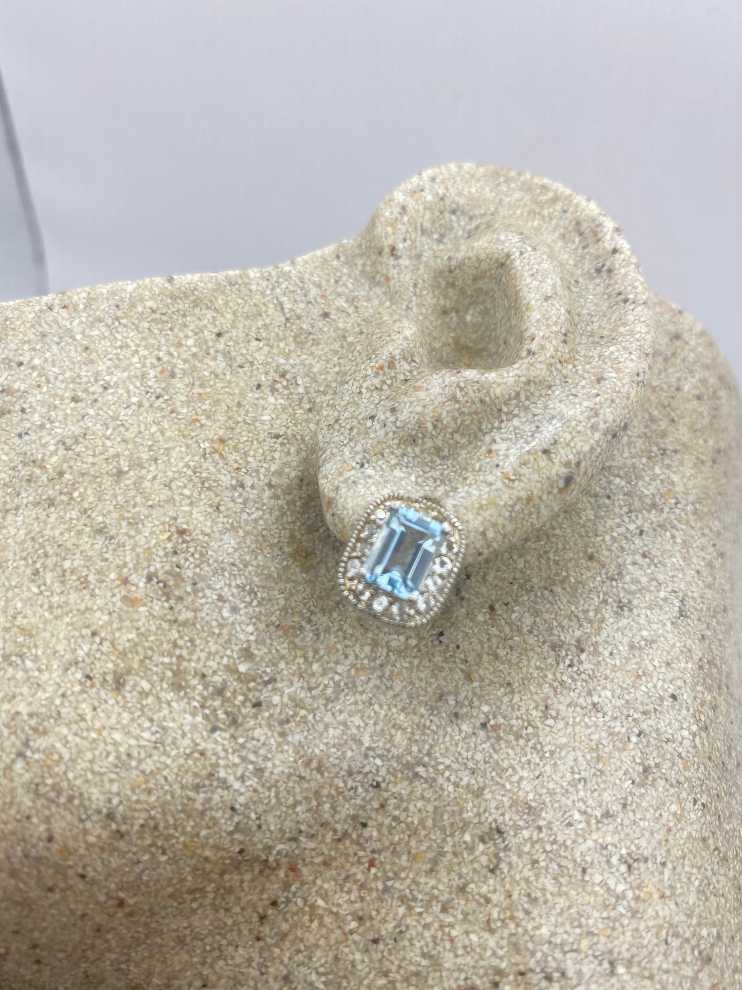 Vintage Blue Topaz Gemstone 925 Sterling Silver Stud Earrings