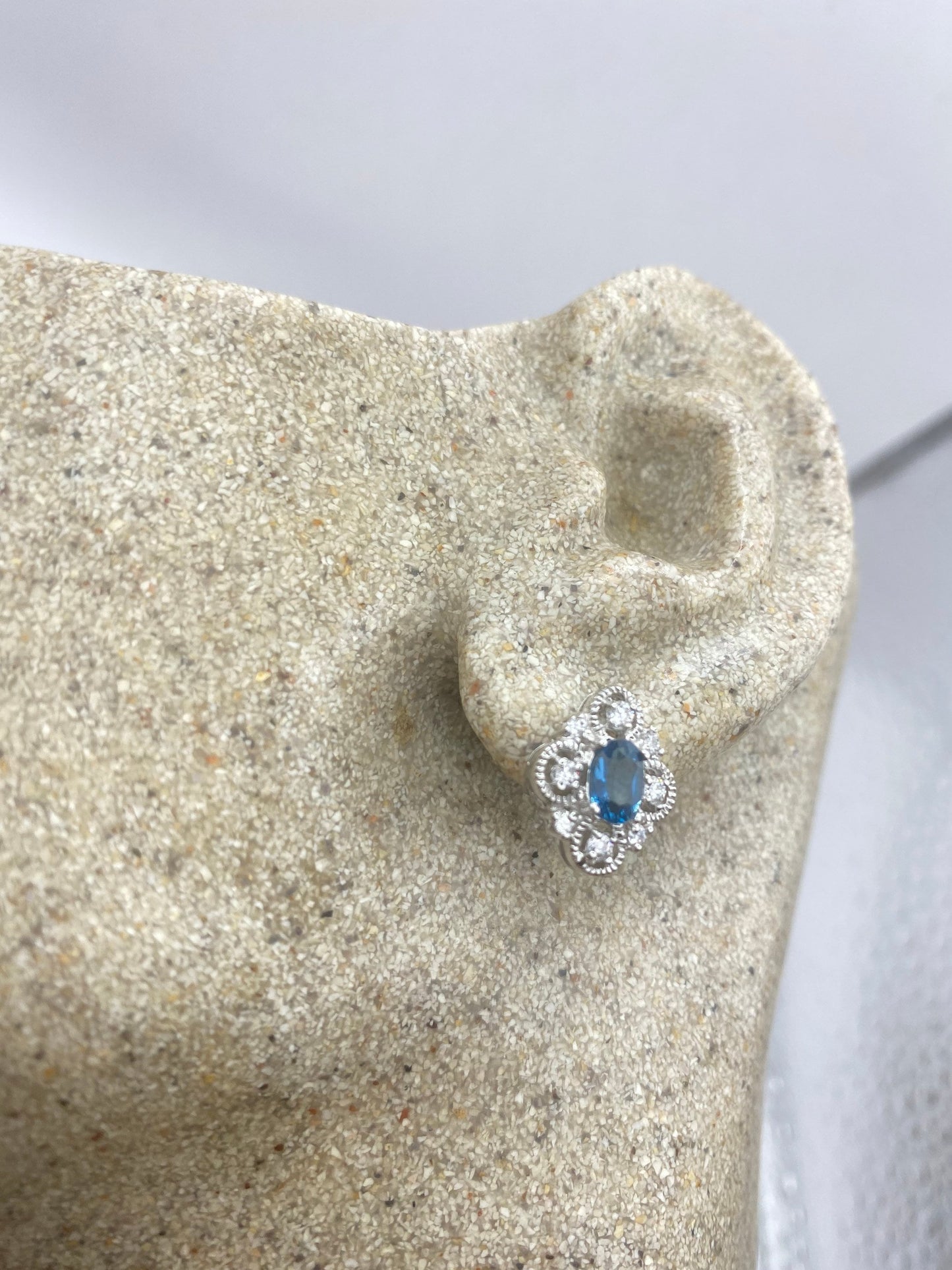 Vintage Blue Topaz Gemstone 925 Sterling Silver Stud Earrings