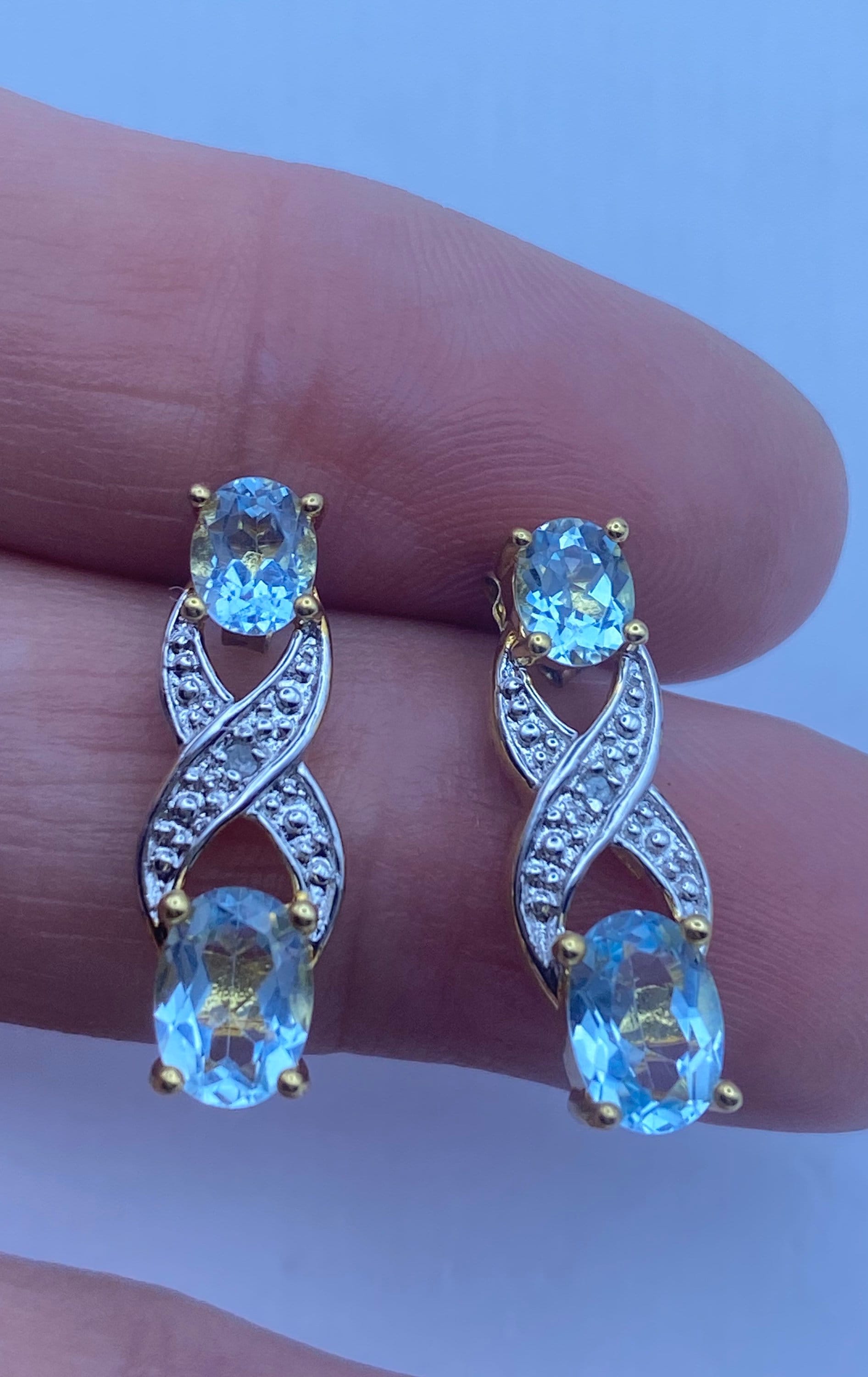 Vintage Aquamarine 925 Sterling Silver Stud Earrings