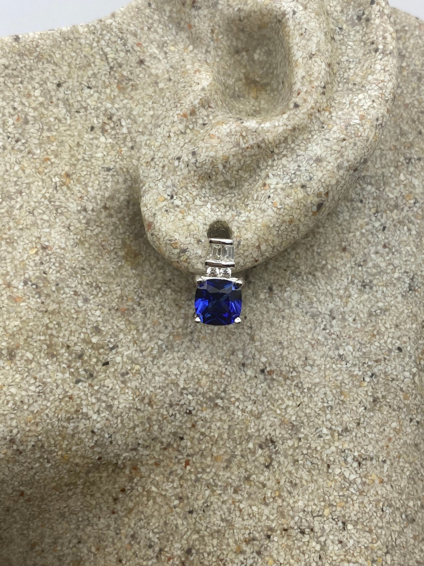 Vintage Blue Iolite Earrings Sterling Silver