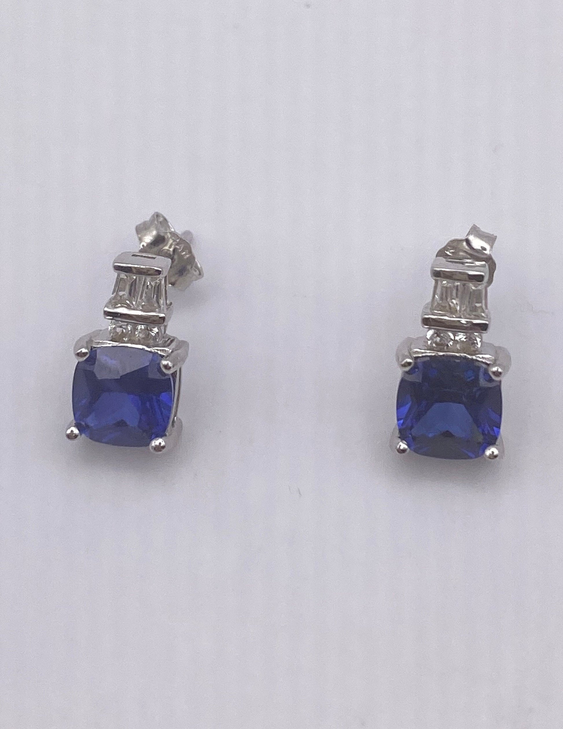 Vintage Blue Iolite Earrings Sterling Silver