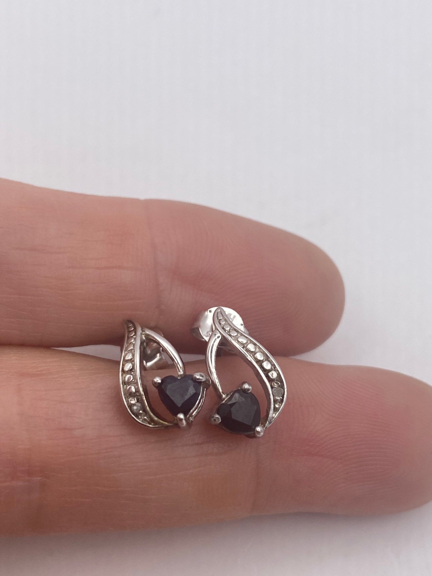 Vintage Blue Sapphire Stud Earrings 925 Sterling Silver buttons