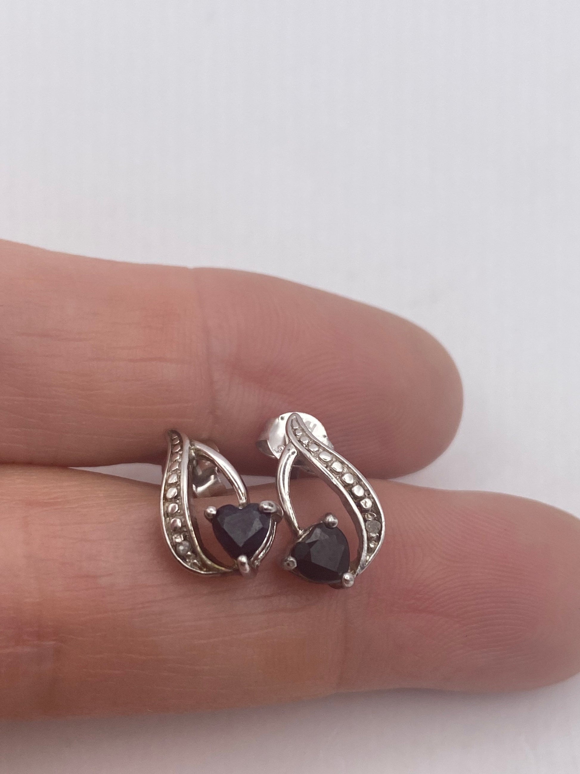 Vintage Blue Sapphire Stud Earrings 925 Sterling Silver buttons