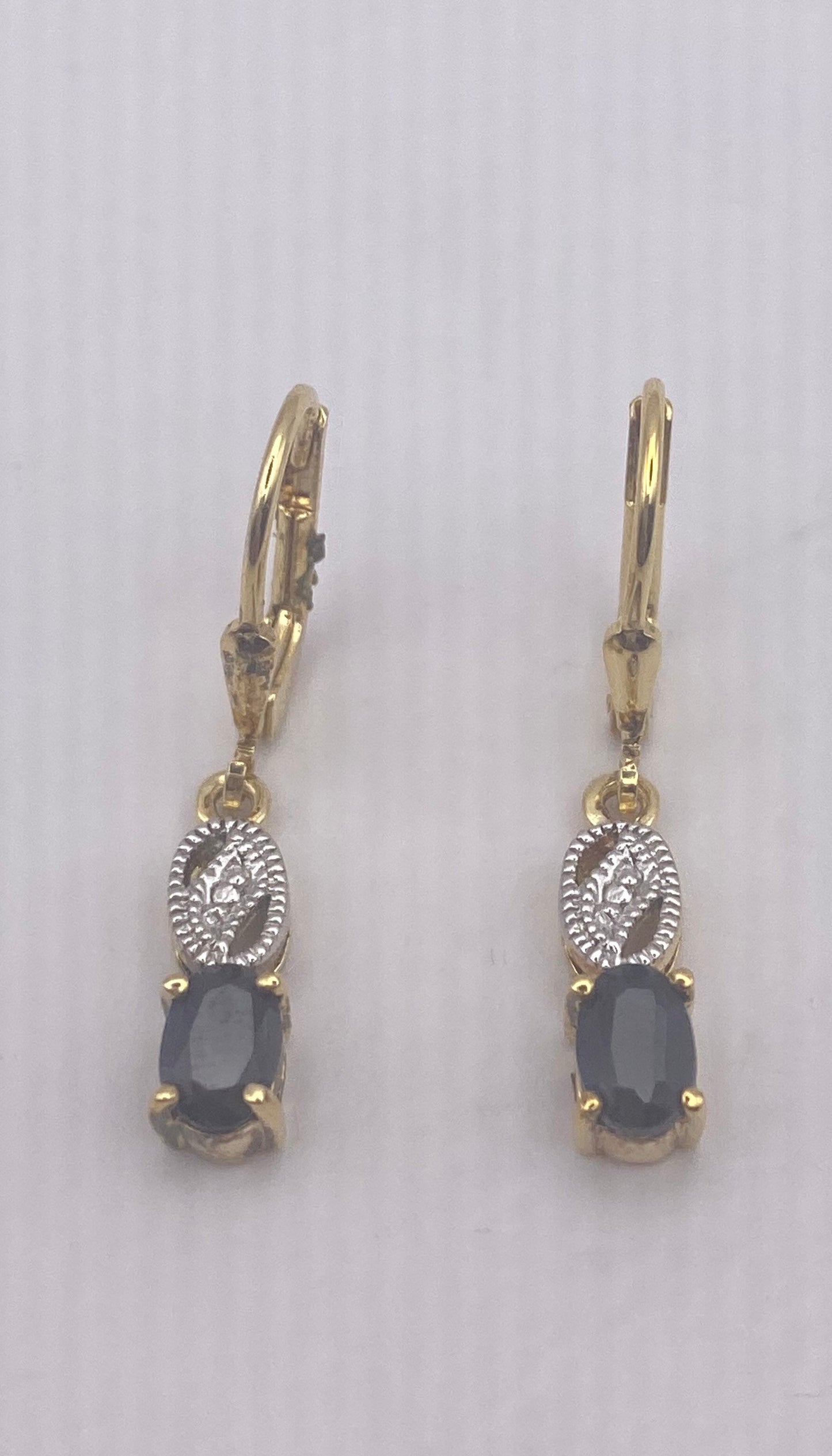 Vintage Blue Sapphire Stud Earrings 925 Sterling Silver buttons