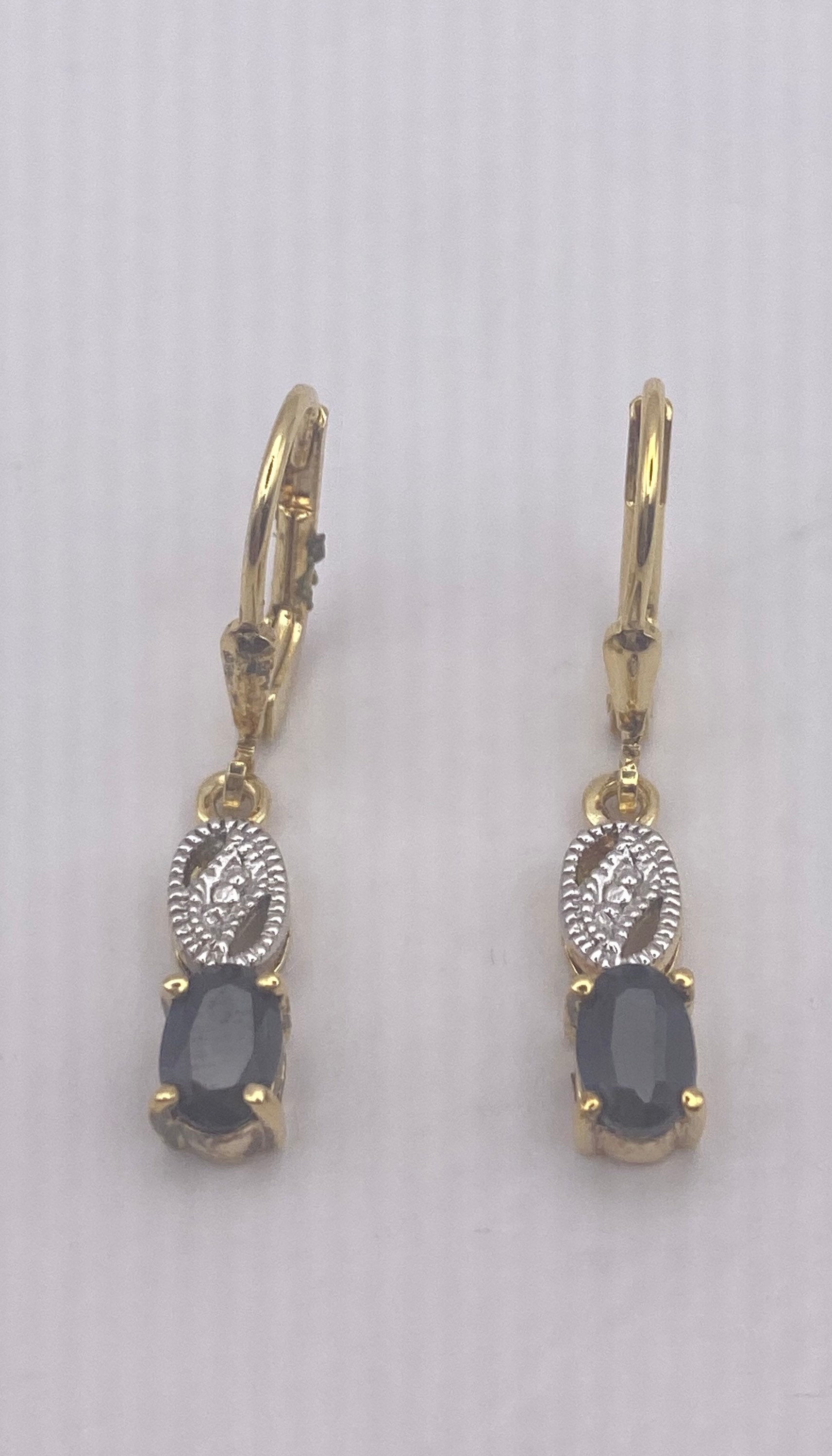 Vintage Blue Sapphire Stud Earrings 925 Sterling Silver buttons