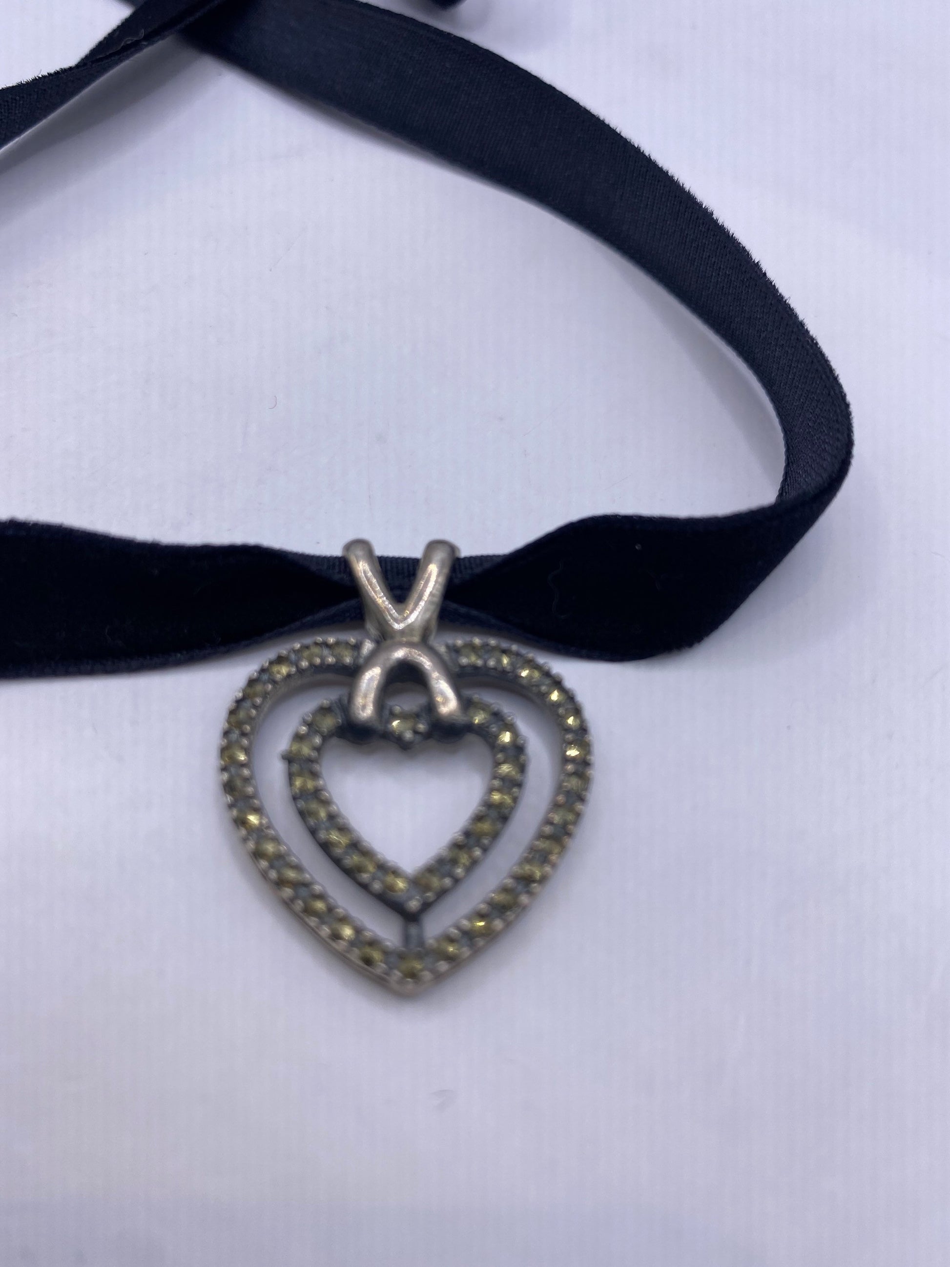 Vintage Heart Choker Sterling Silver Marcasite Pendant
