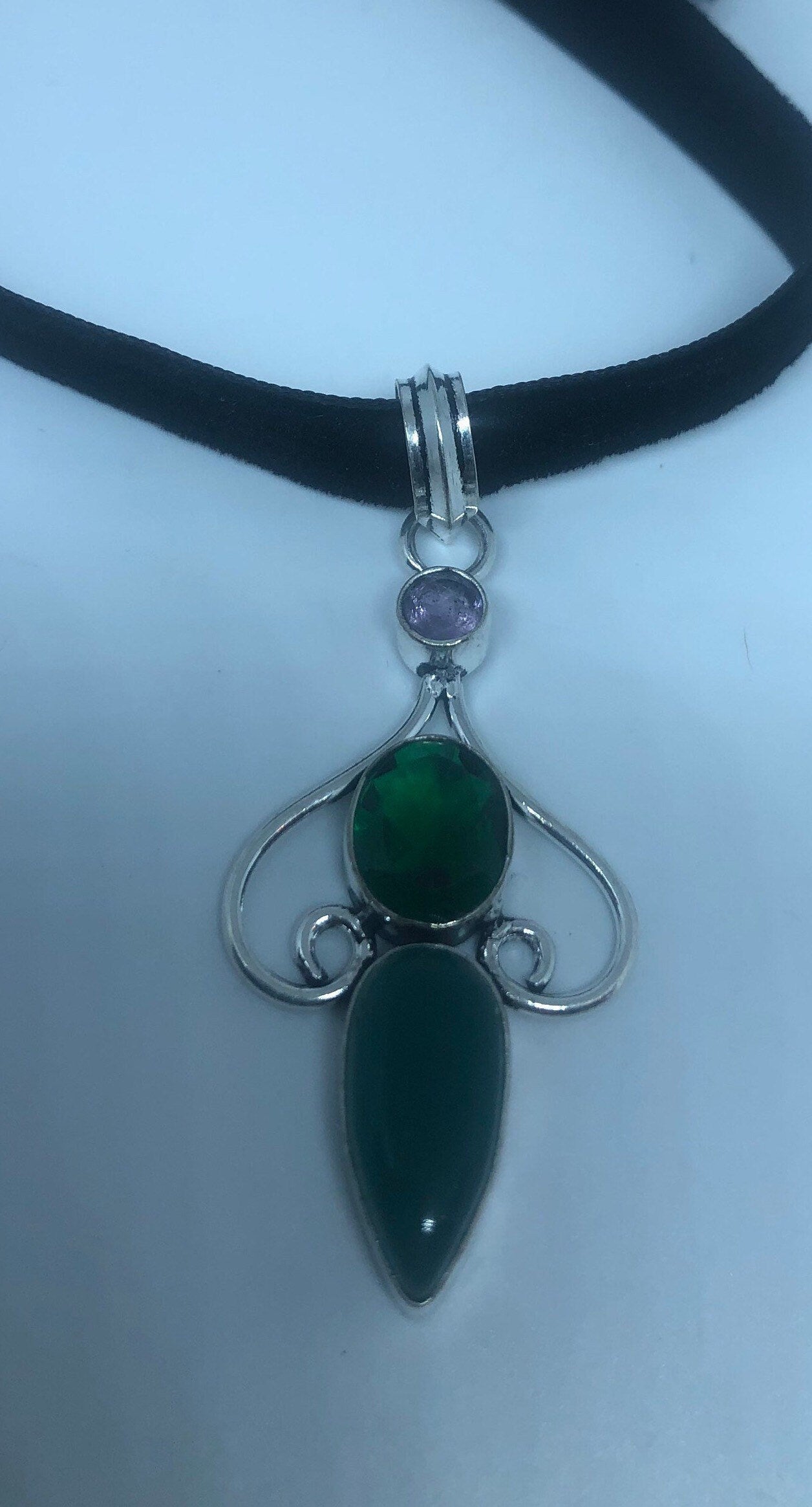 Vintage Green Chysopraise Crystal Choker Pendant Necklace