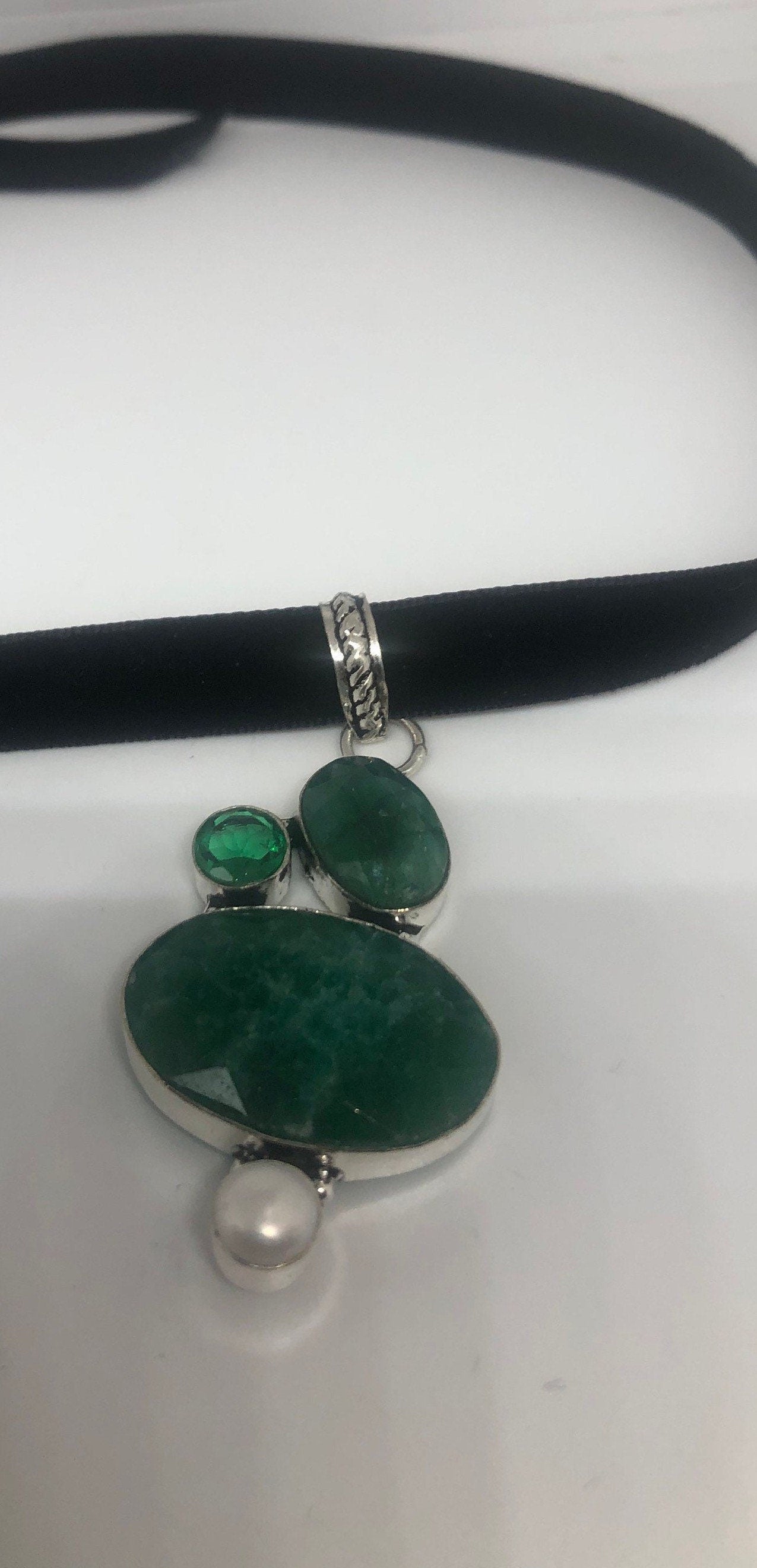 Vintage Green Raw Emerald Crystal Choker Pendant