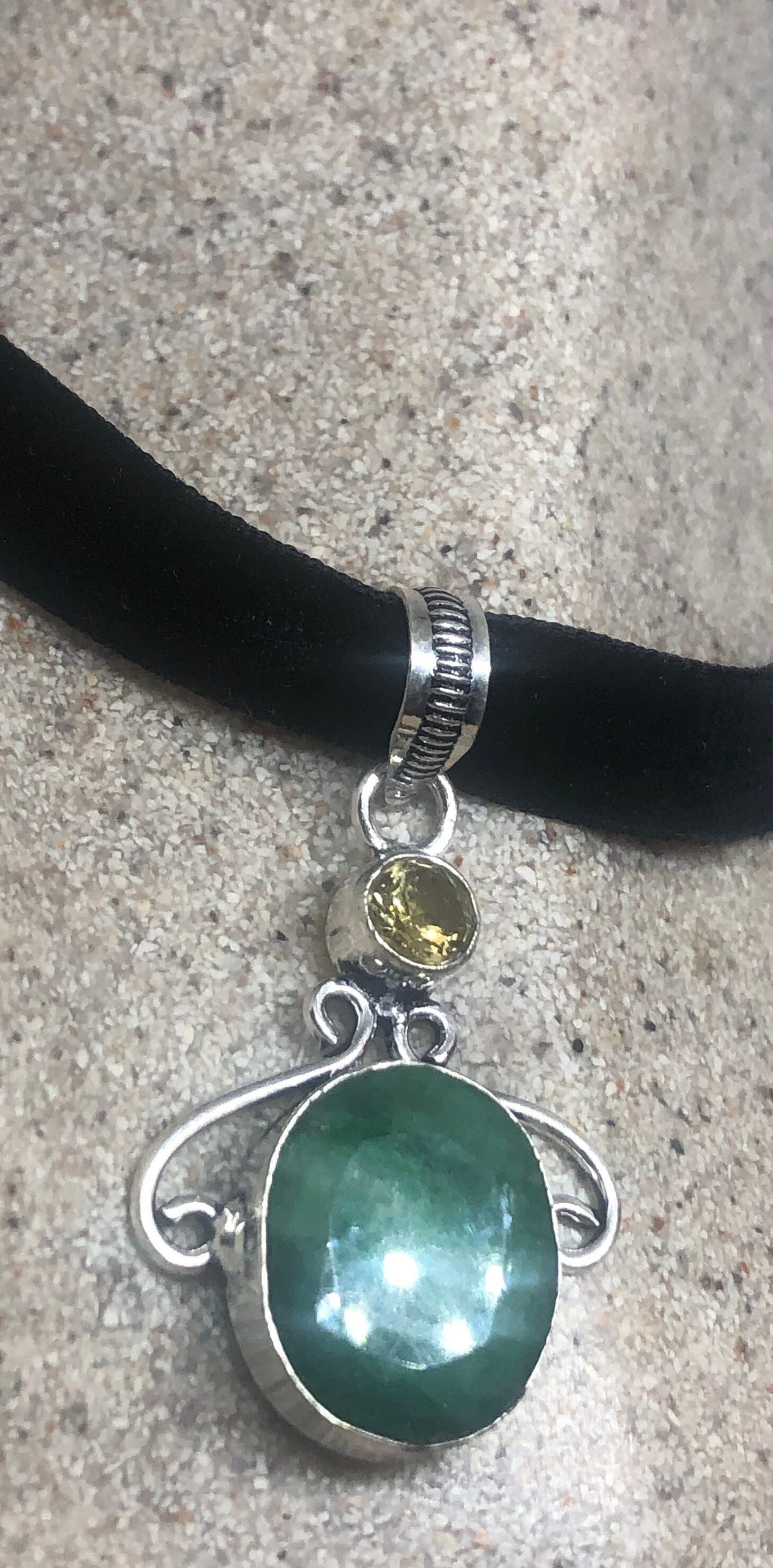 Vintage Green Raw Emerald Crystal Choker Pendant