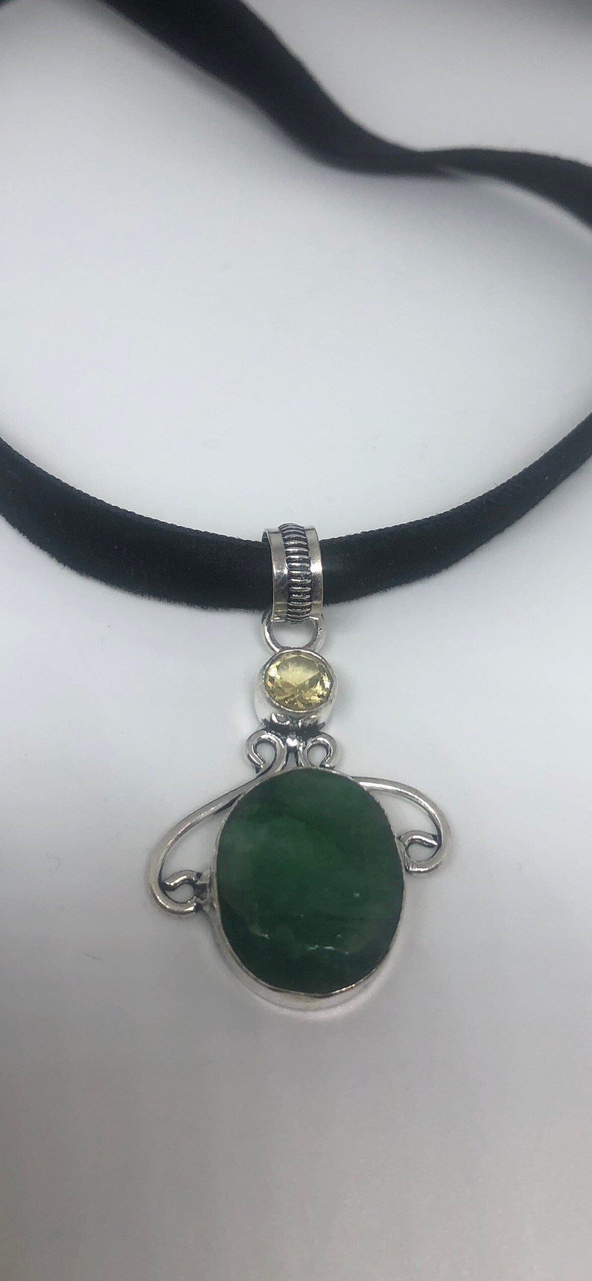 Vintage Green Raw Emerald Crystal Choker Pendant