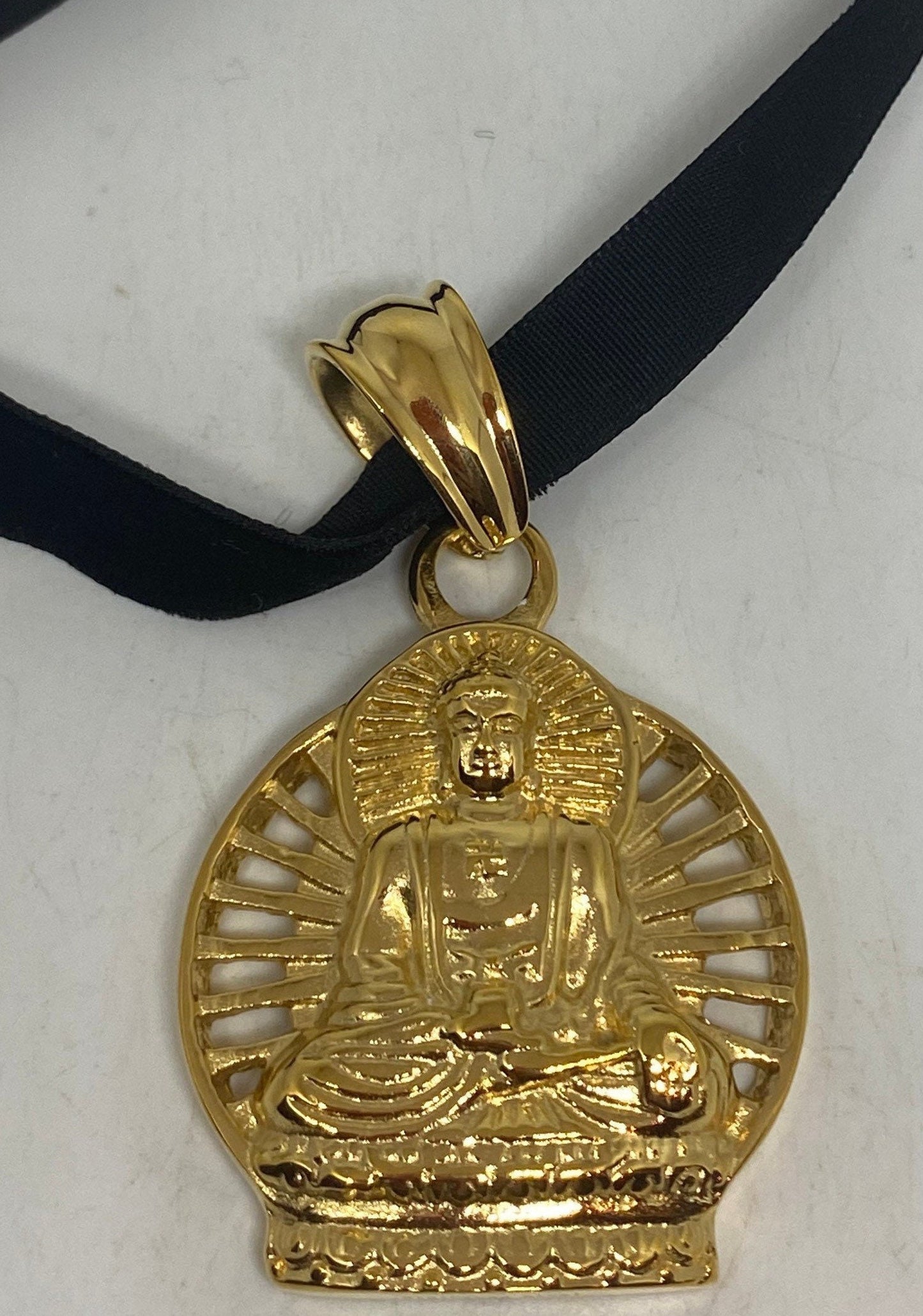 Vintage Gold Stainless Steel Buddha Amulet Pendant