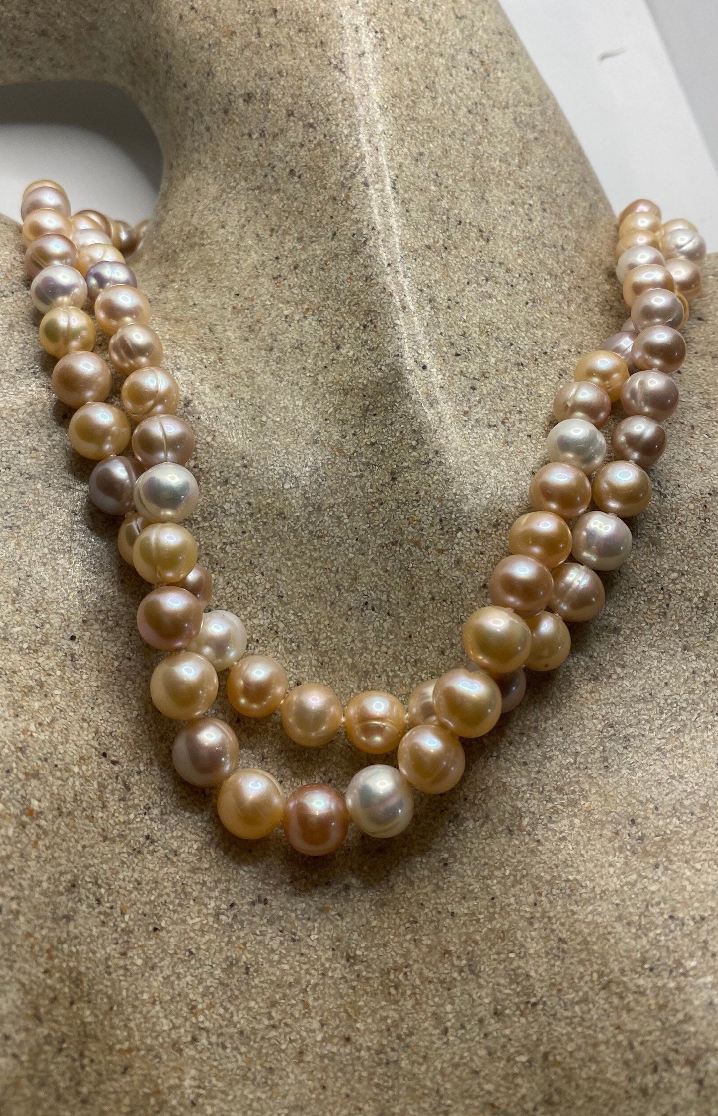 Vintage Hand Knotted Pink Pearl Double 17 in Necklace