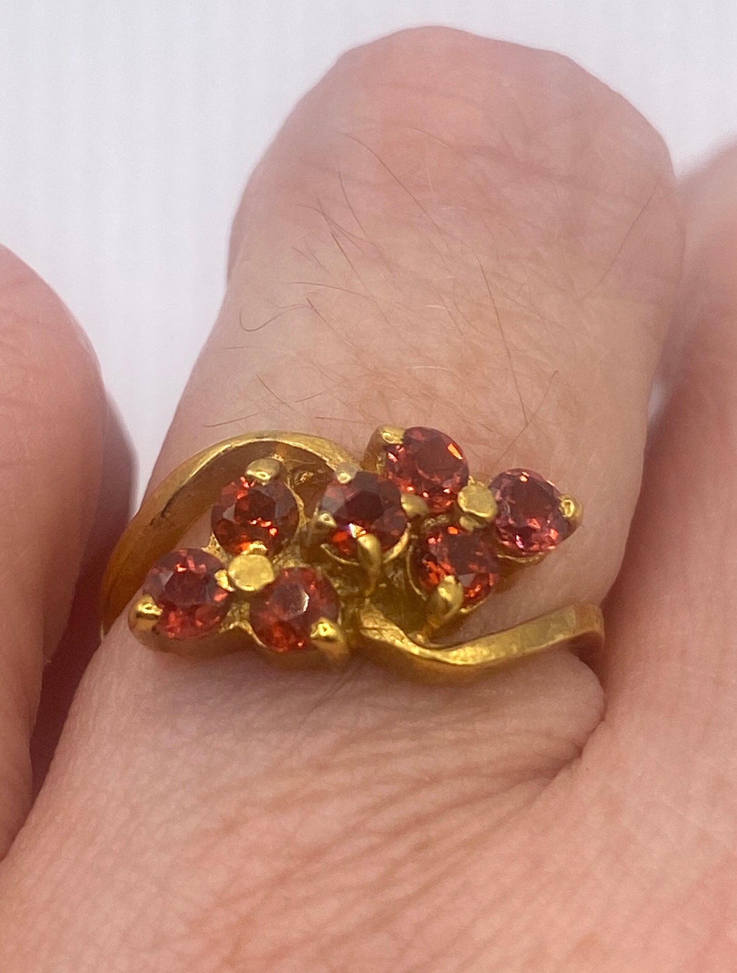 Vintage Red Bohemian Garnet Ring Golden 925 Sterling Silver Size 4.5