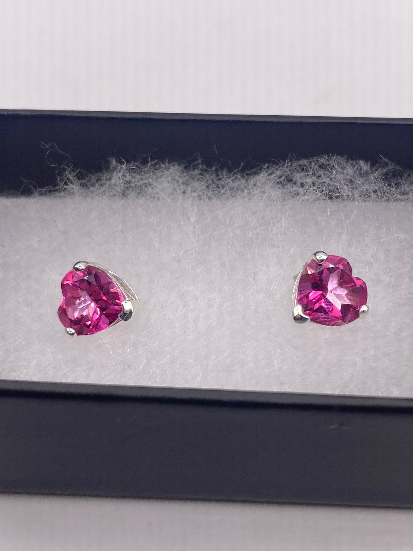 Vintage Heart Earrings Pink Sapphire 925 Sterling Silver Deco Button