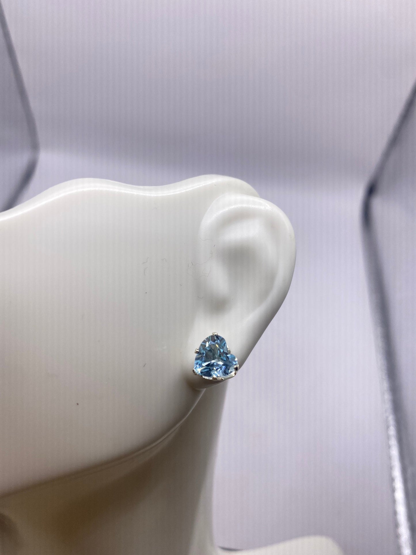 Vintage Blue Topaz Gemstone 925 Sterling Silver Stud Earrings