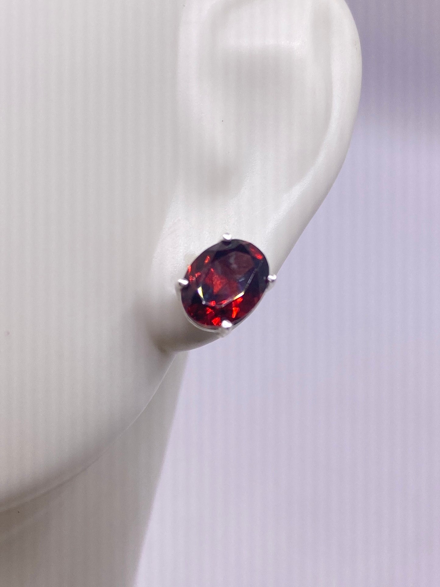 Vintage Bohemian Red Garnet Earrings 925 Sterling Silver Deco studs