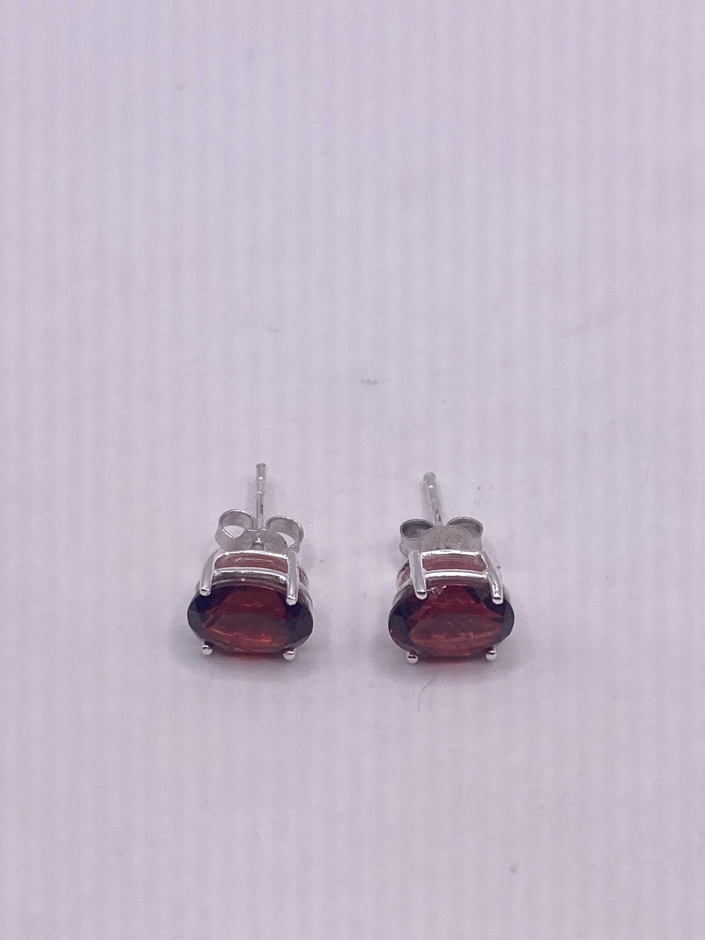 Vintage Bohemian Red Garnet Earrings 925 Sterling Silver Deco studs