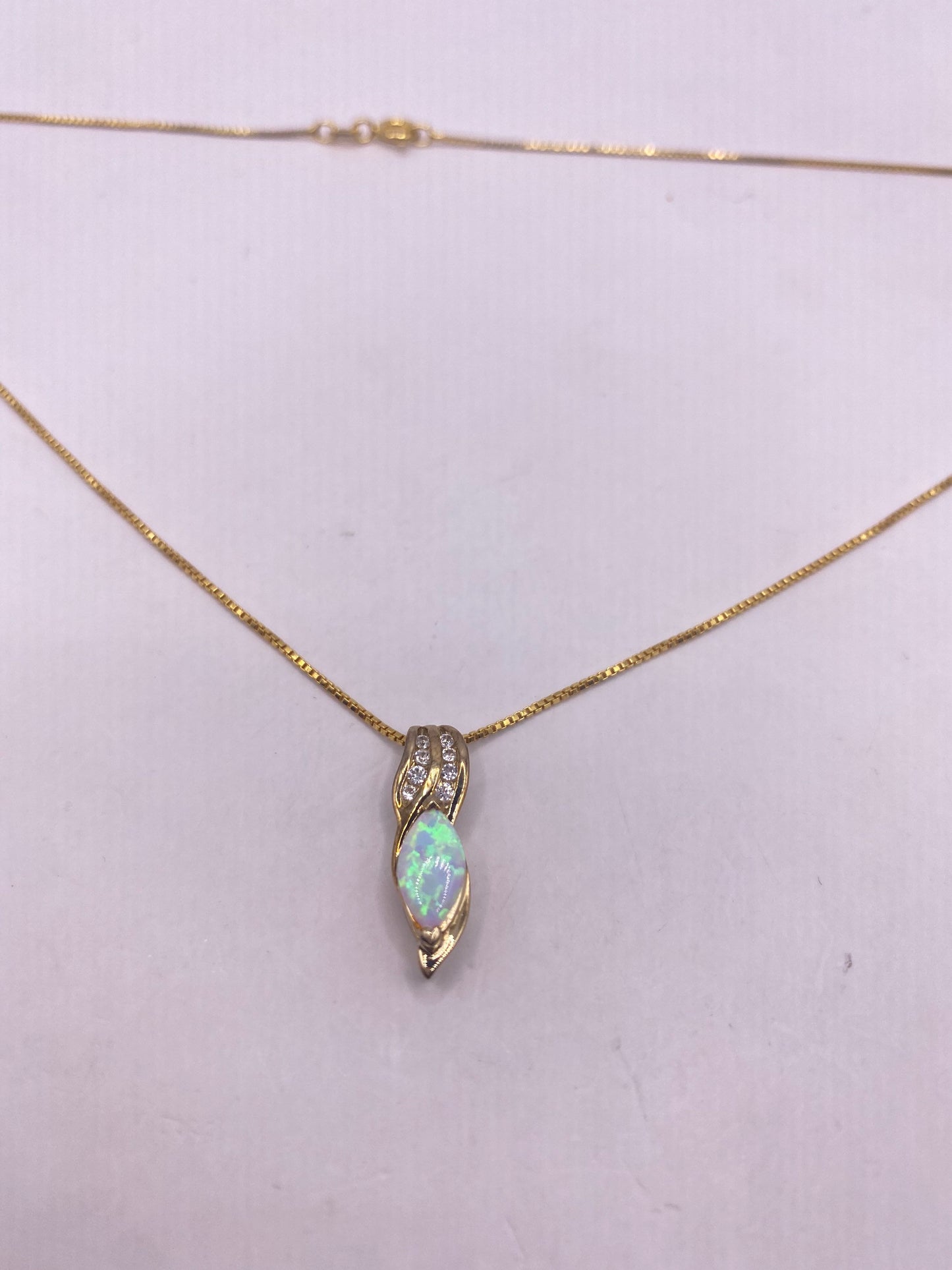 Vintage Fire Opal Choker Golden 925 Sterling Silver Pendant 16 inch Necklace