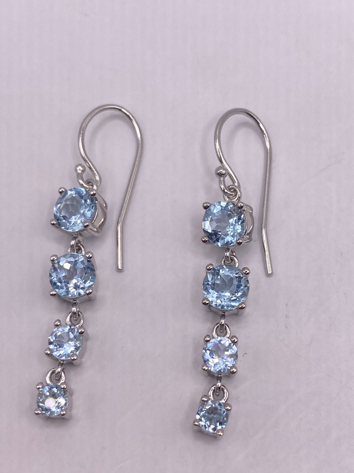 Vintage Blue Topaz Gemstone 925 Sterling Silver Dangle Earrings
