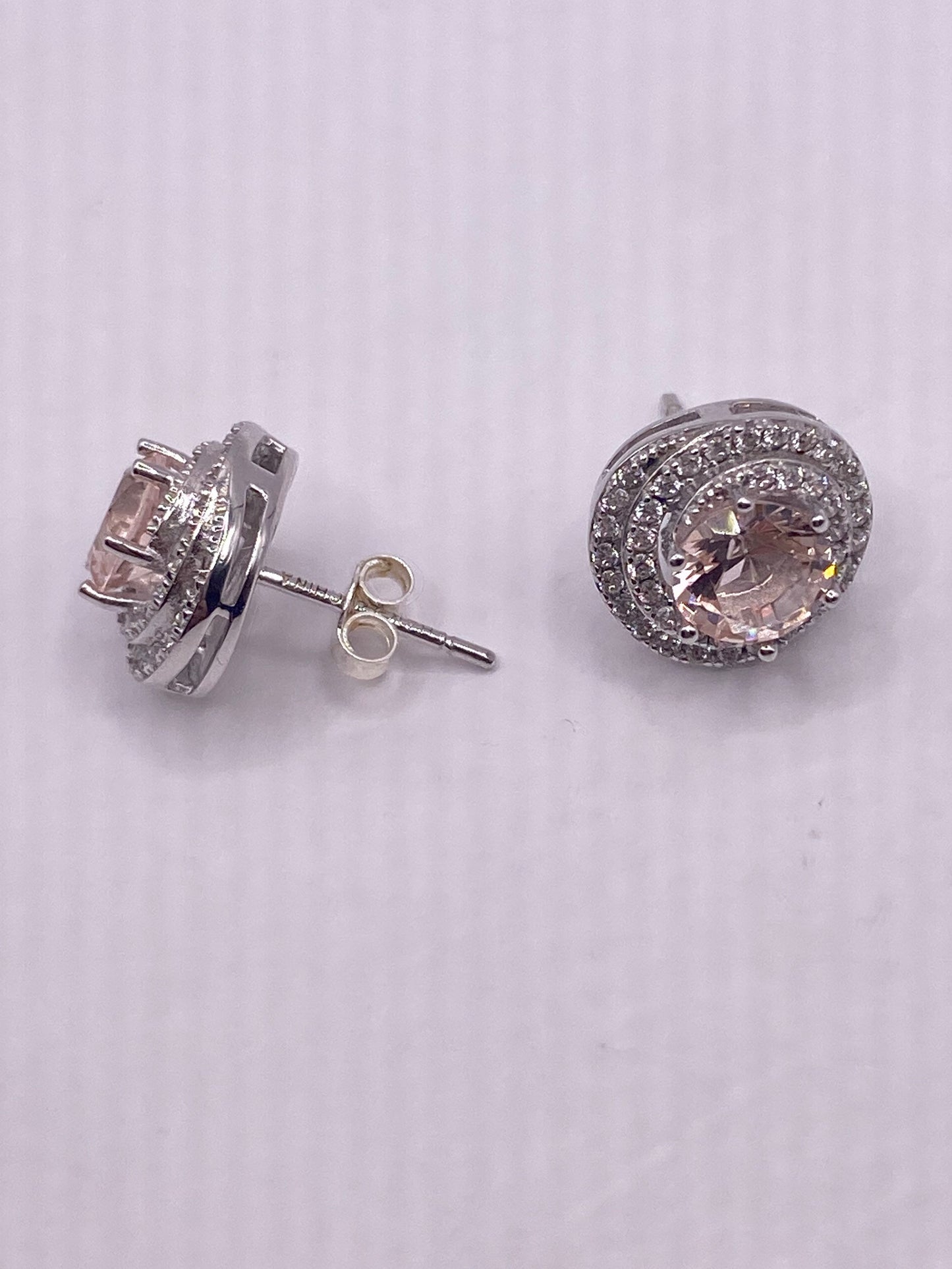 Vintage Pink Kunzite Deco 925 Sterling Silver Earrings