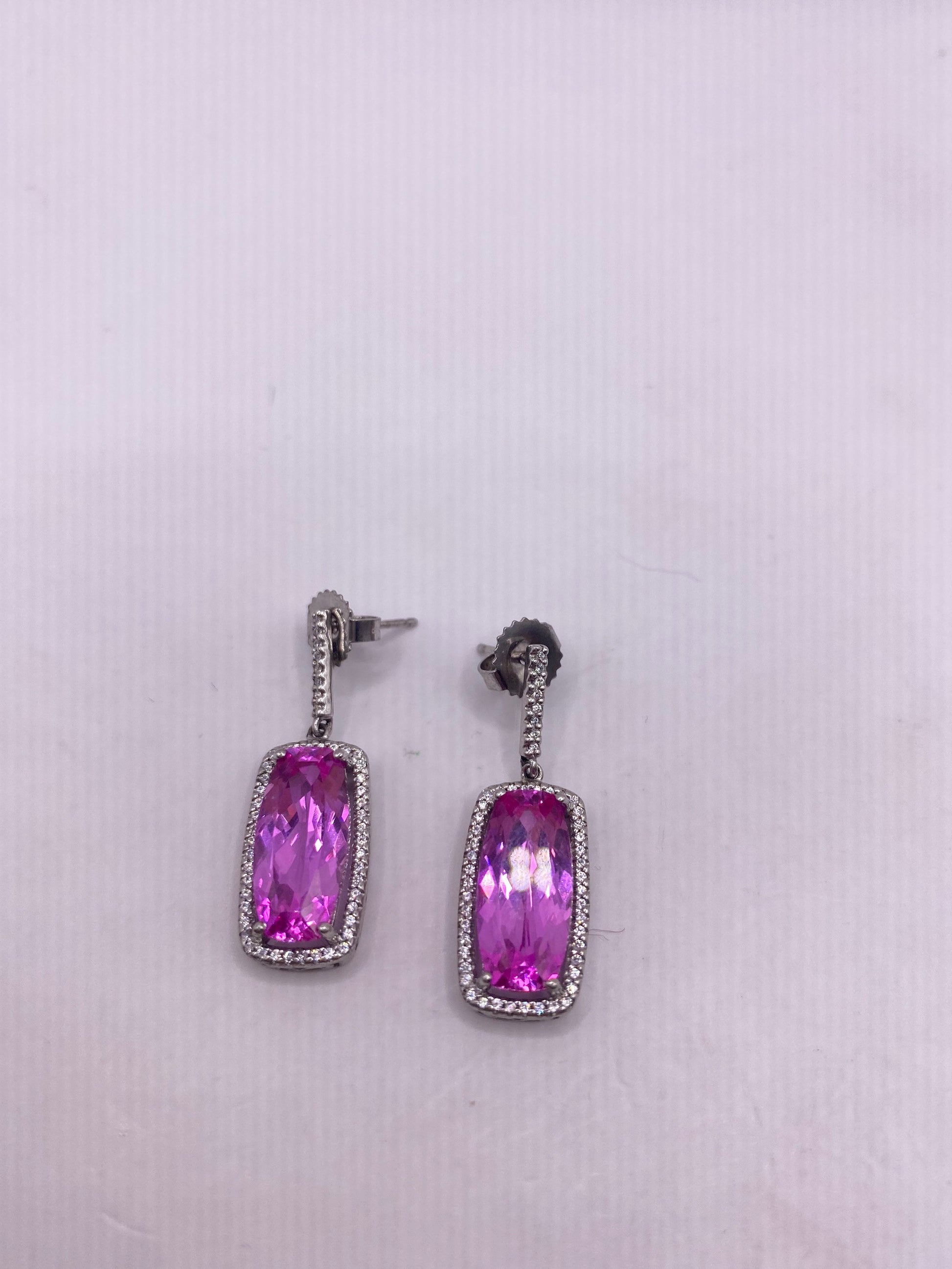 Vintage Pink Sapphire 925 Sterling Silver Deco Chandelier Earrings