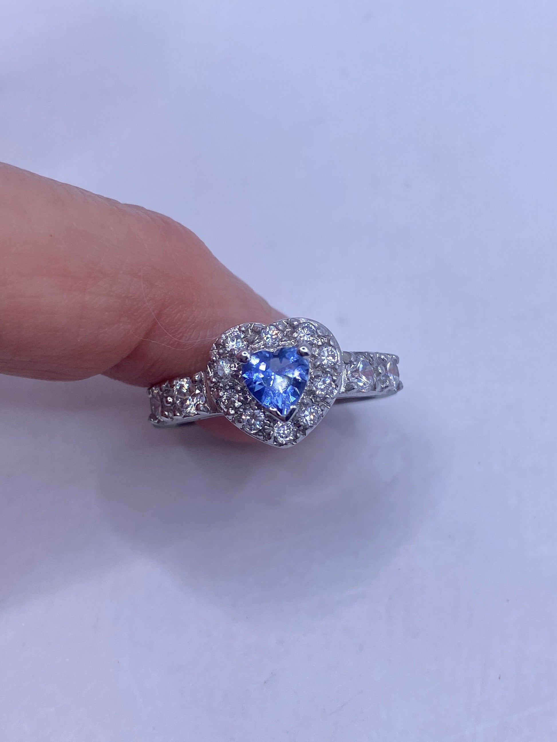 Vintage Blue Tanzanite Heart 925 Sterling Silver Ring