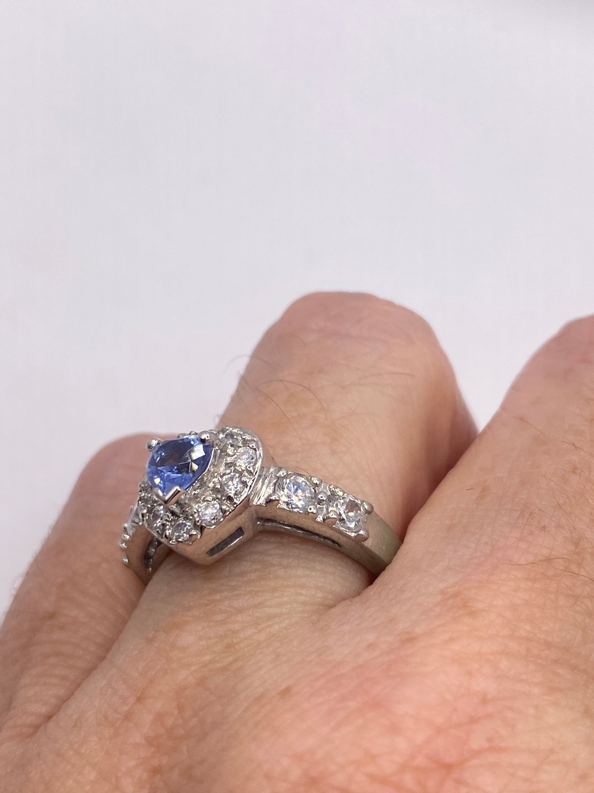 Vintage Blue Tanzanite Heart 925 Sterling Silver Ring