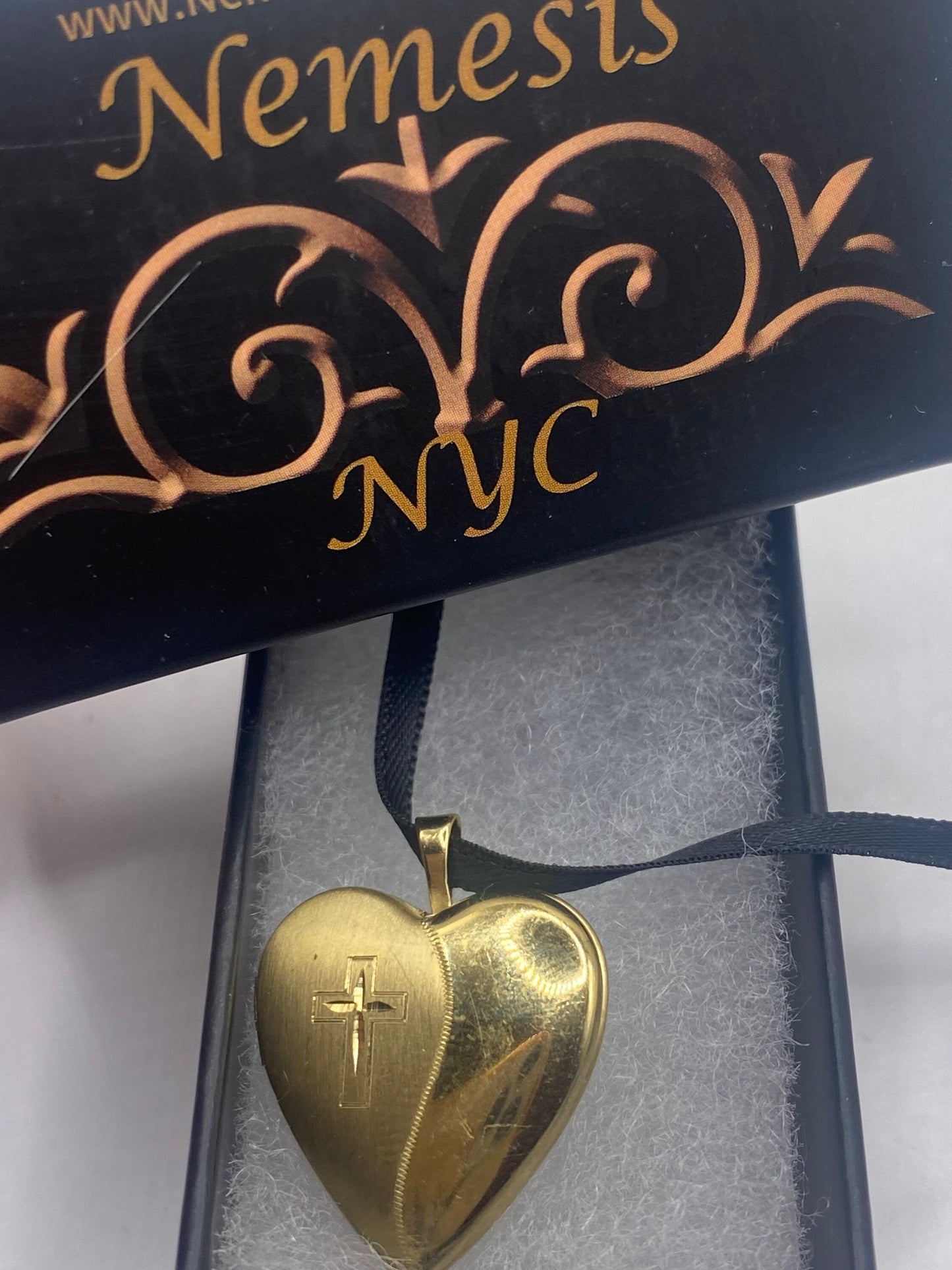 Vintage Gold Locket | Tiny Heart 9k Gold Filled Pendant Photo Memory Charm Engraved Cross | Choker Necklace