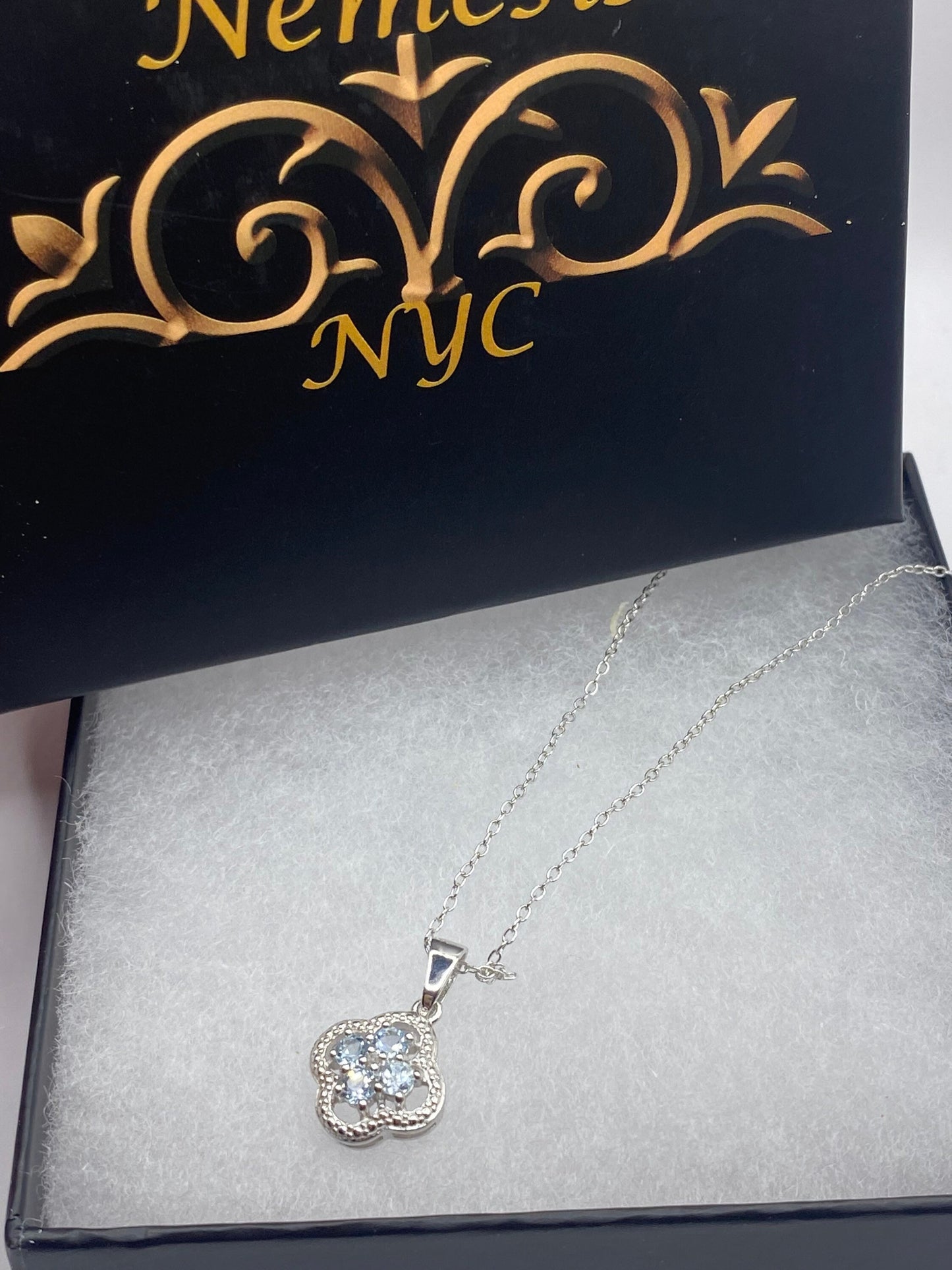 Vintage Aquamarine Diamond Choker 925 Sterling Pendant Necklace