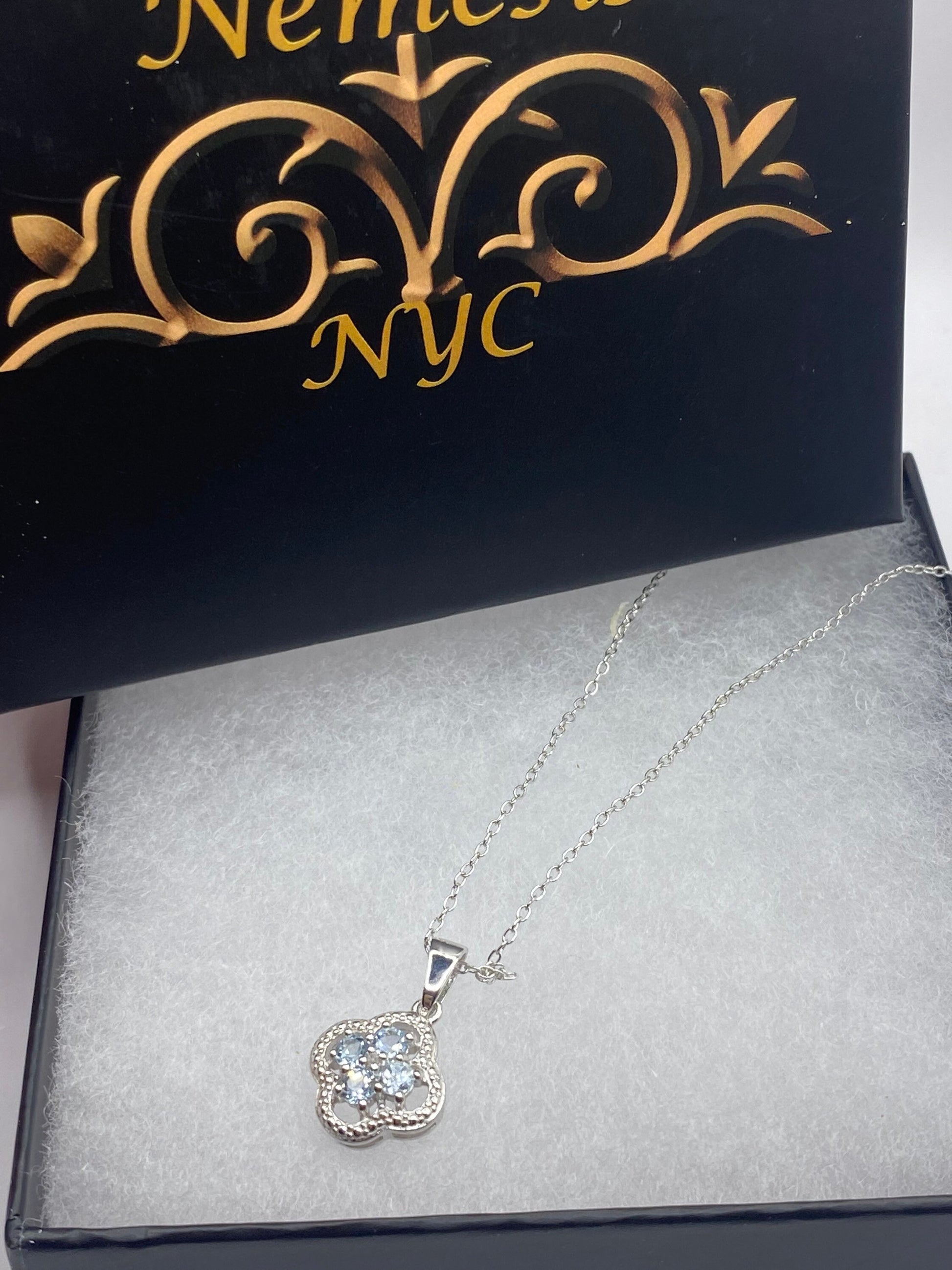 Vintage Aquamarine Diamond Choker 925 Sterling Pendant Necklace