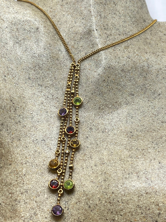 Vintage Gold 925 Sterling Silver Mixed Gemstone Necklace